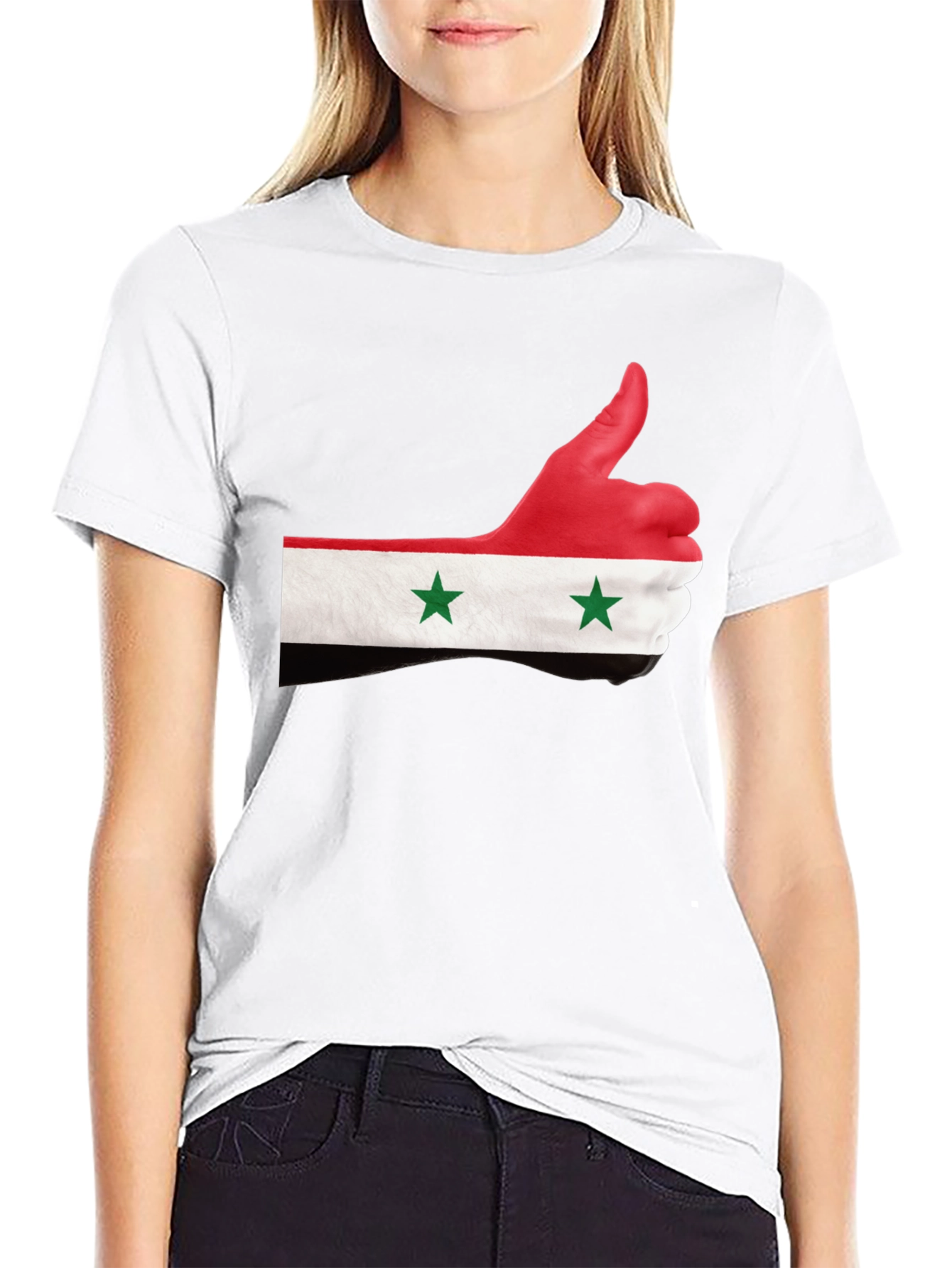 Syria Flag Thumbs Up Graphic Black T-Shirt