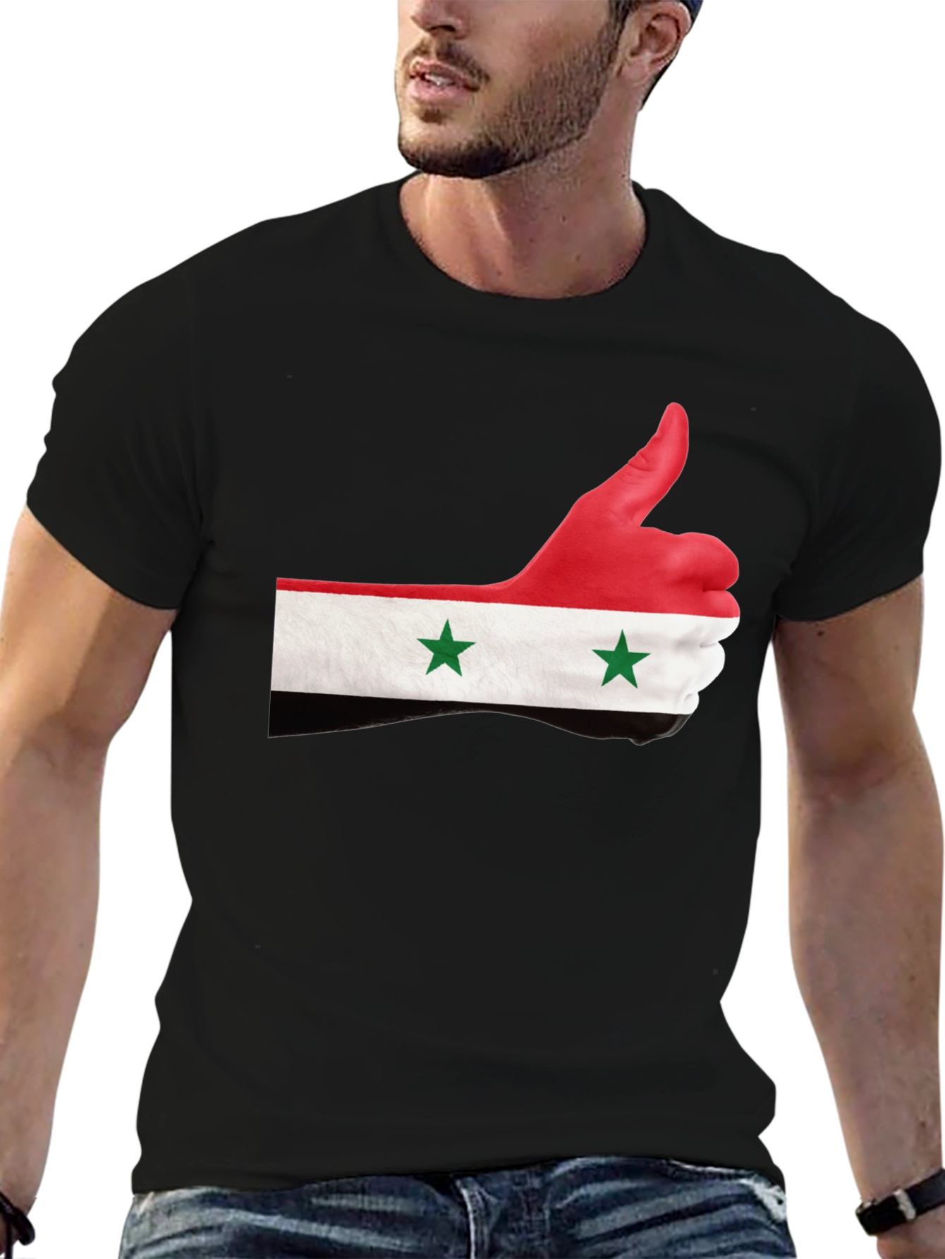 Syria Flag Thumbs Up Graphic Black T-Shirt