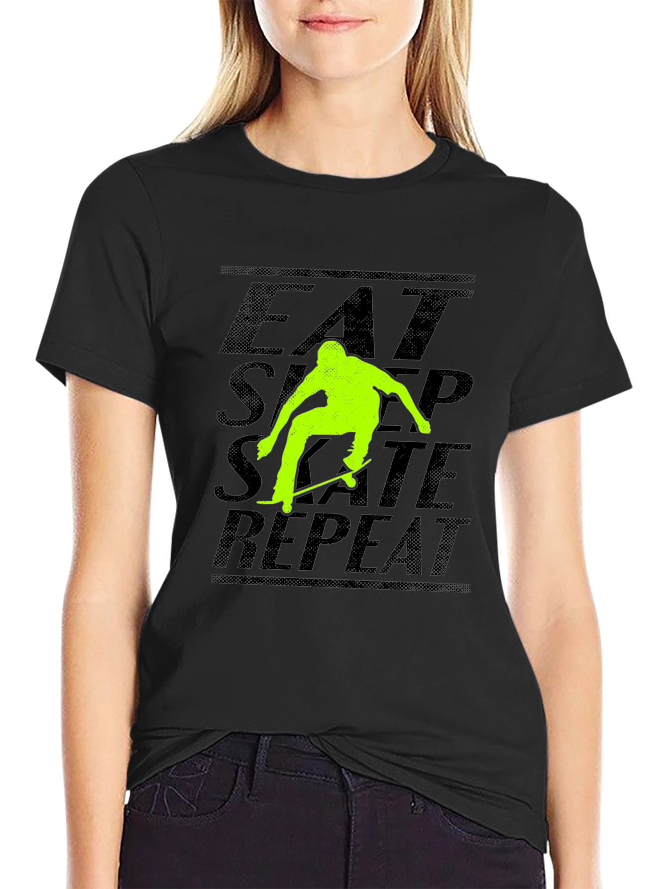 Eat Sleep Skate Repeat Black Graphic Tee
