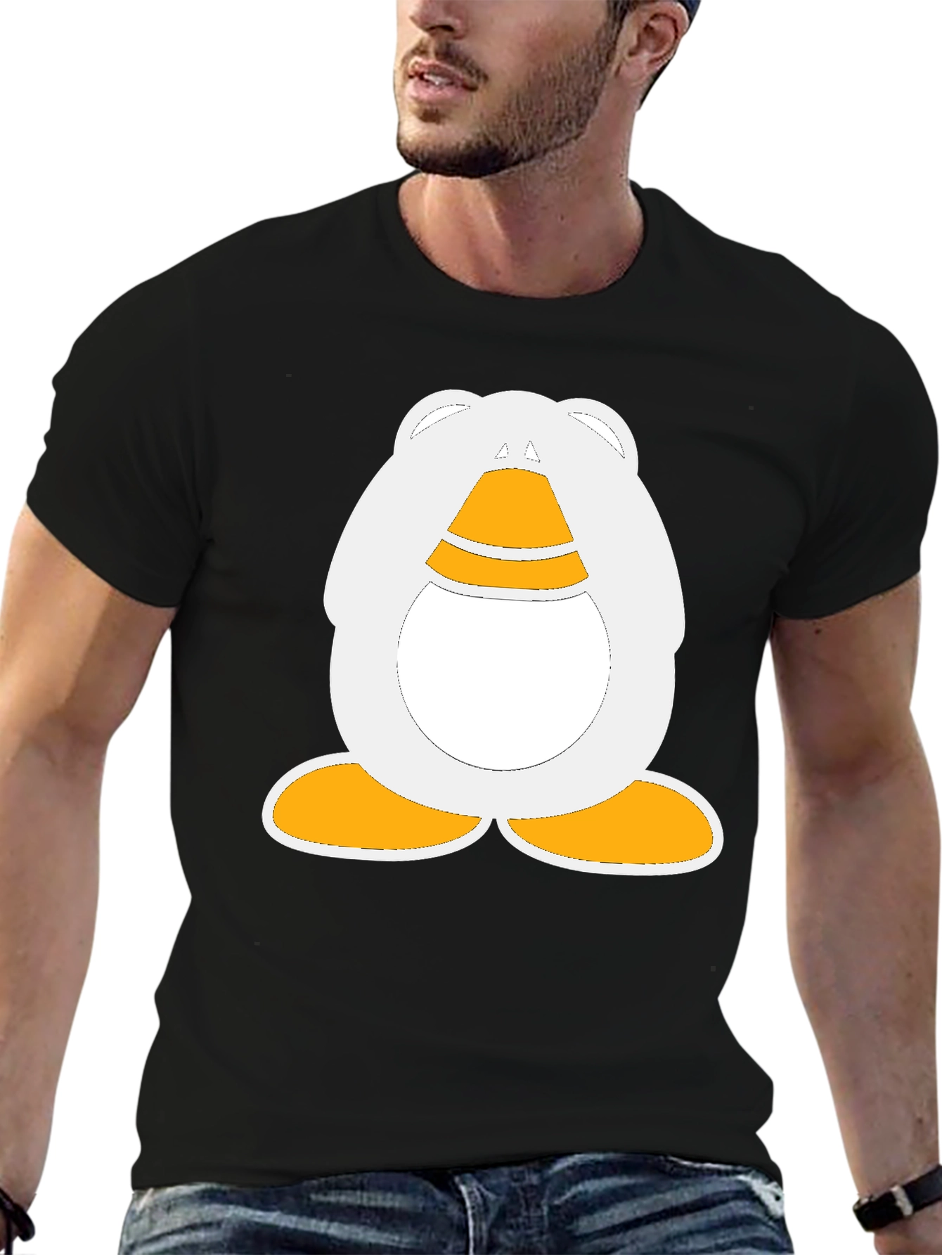 Cartoon Penguin Graphic Black T-Shirt