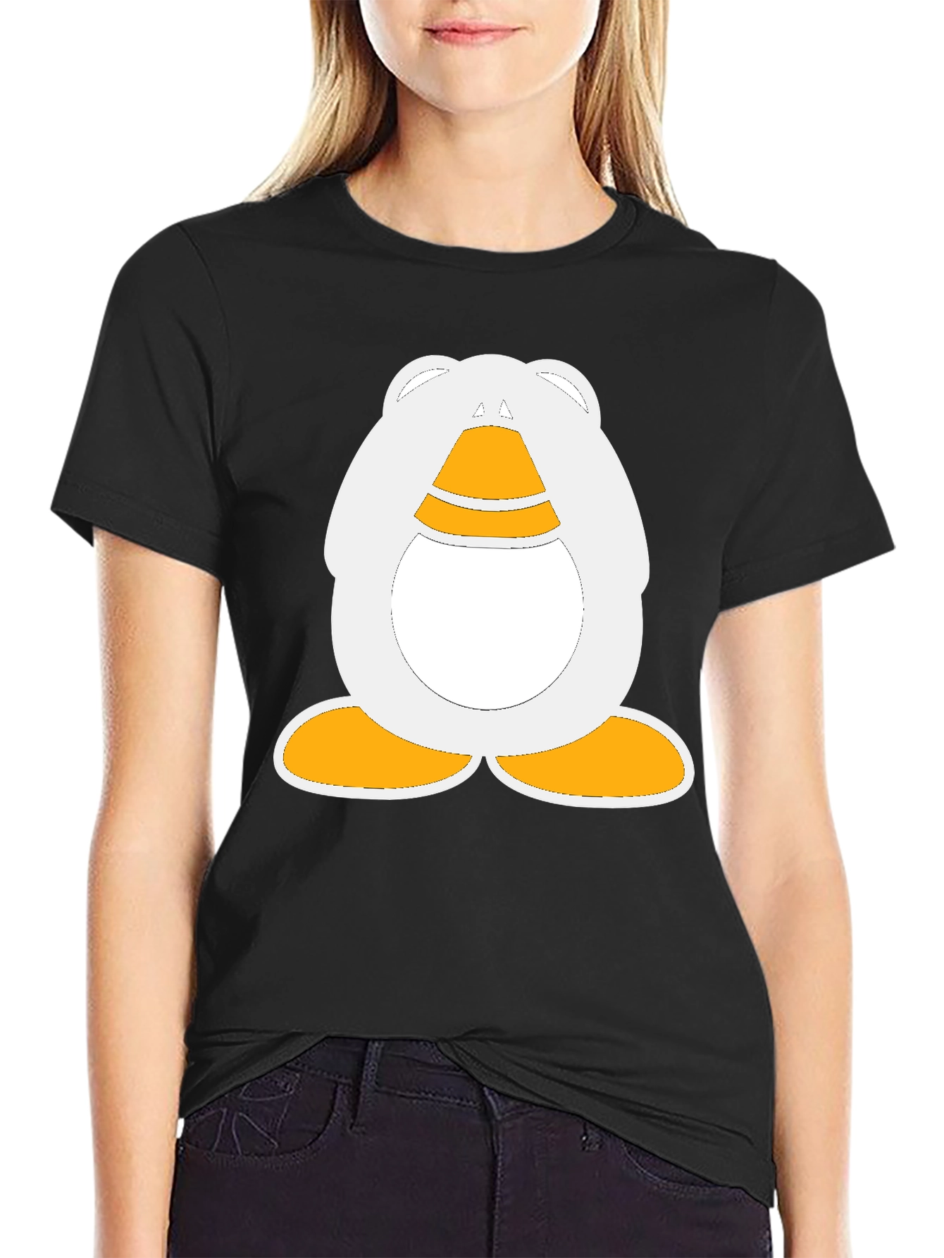 Cartoon Penguin Graphic Black T-Shirt