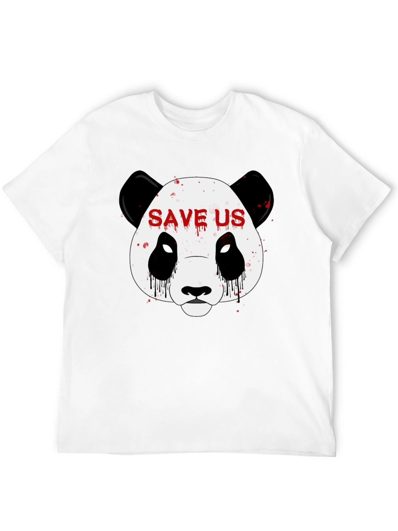 Save Us Panda Graphic Print Black T-Shirt