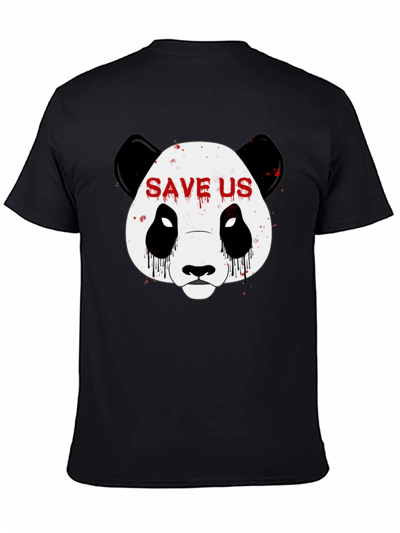 Save Us Panda Graphic Print Black T-Shirt