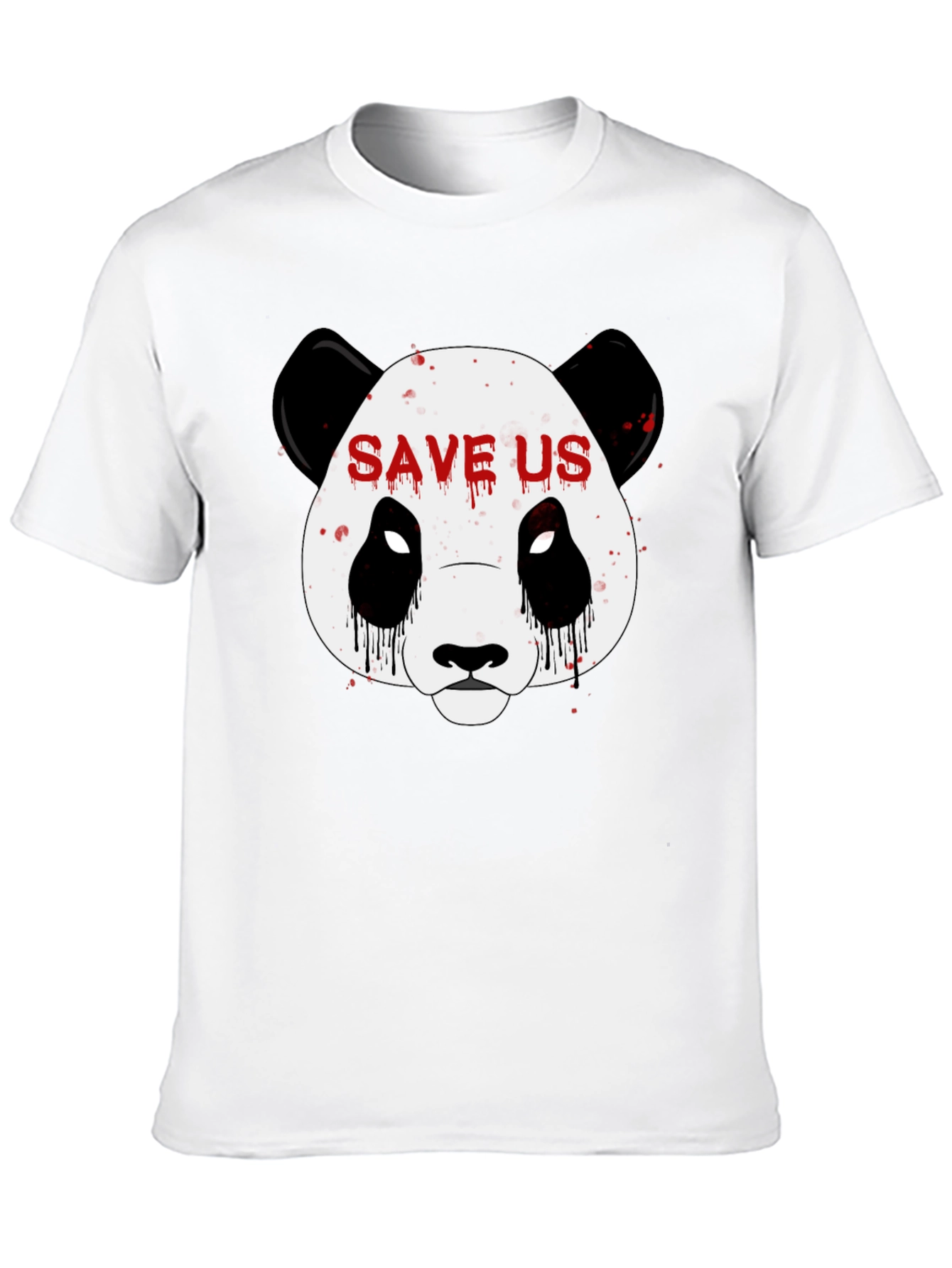Save Us Panda Graphic Print Black T-Shirt