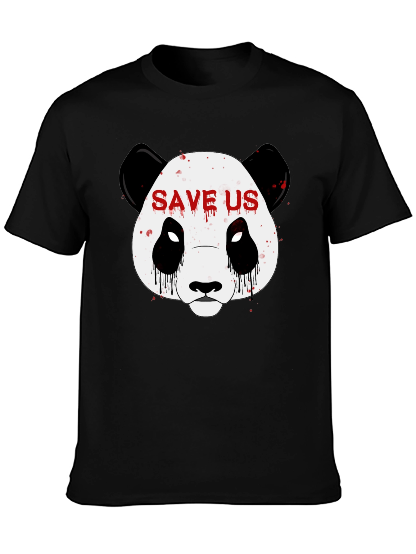 Save Us Panda Graphic Print Black T-Shirt