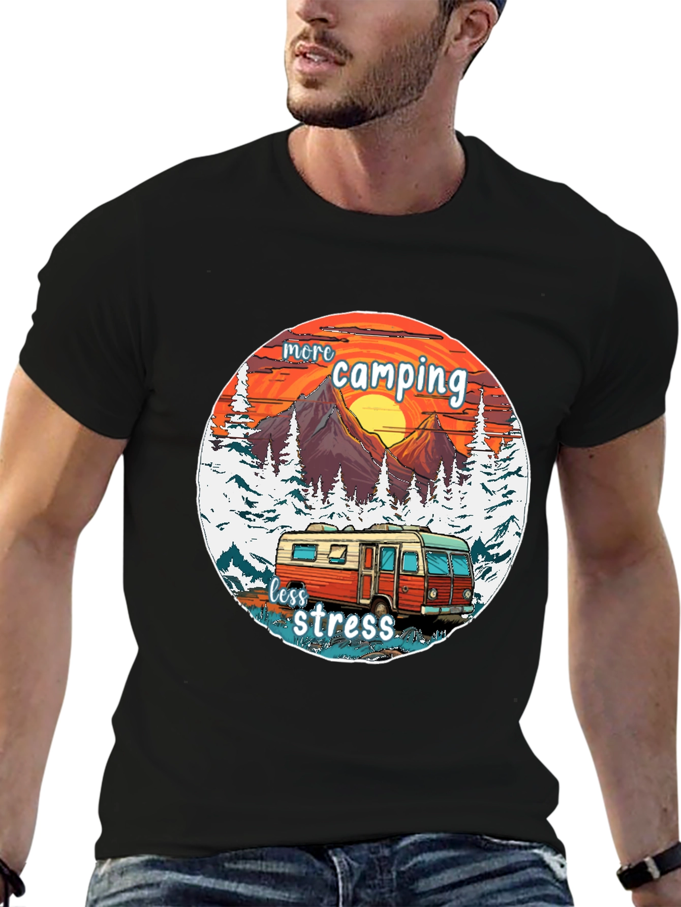 More Camping Less Stress Graphic Tee
