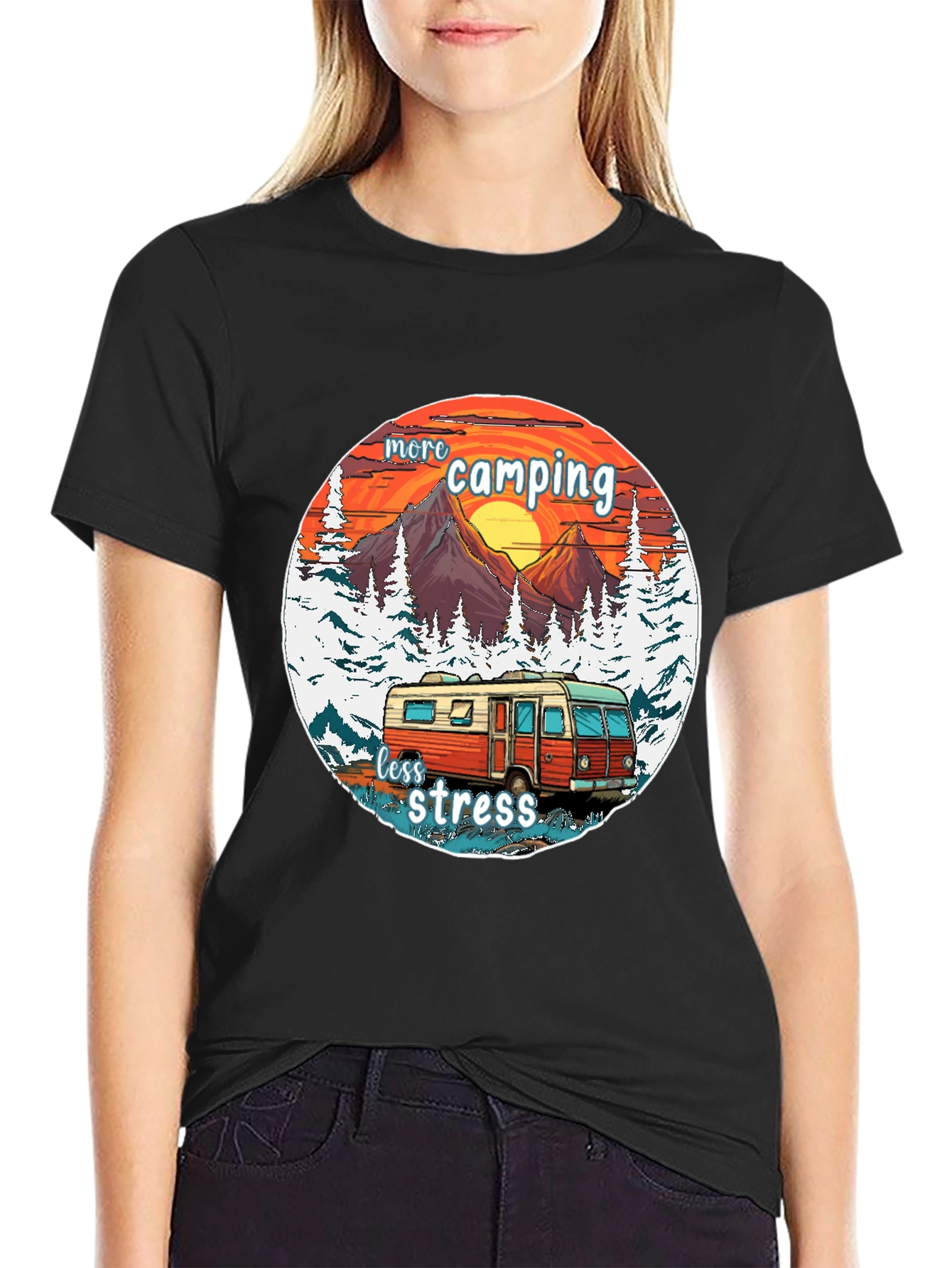 More Camping Less Stress Graphic Tee