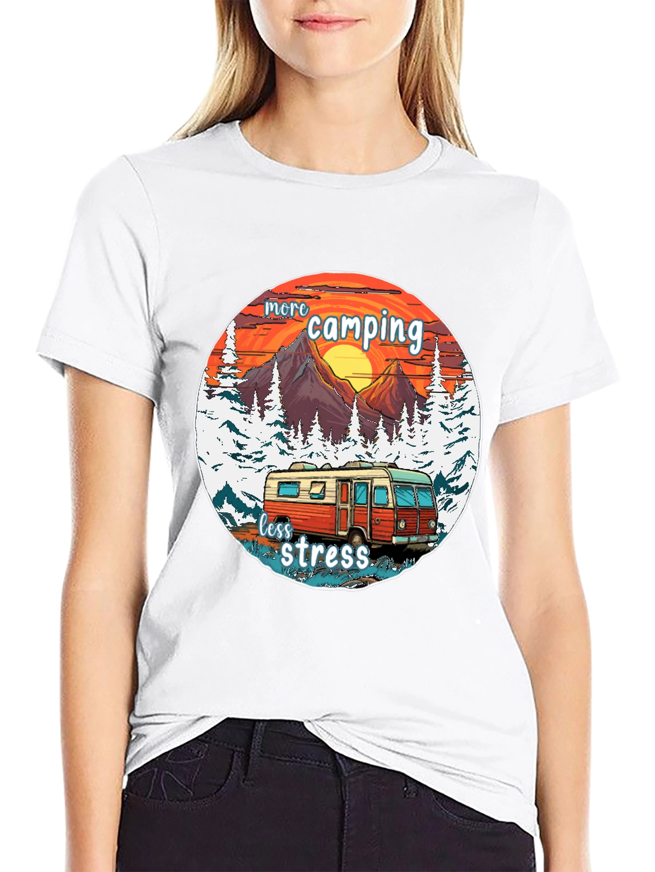 More Camping Less Stress Graphic Tee