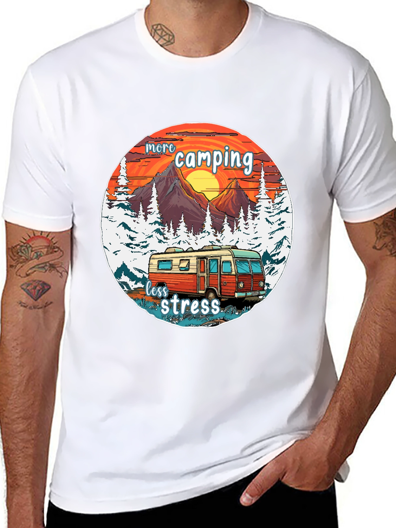 More Camping Less Stress Graphic Tee