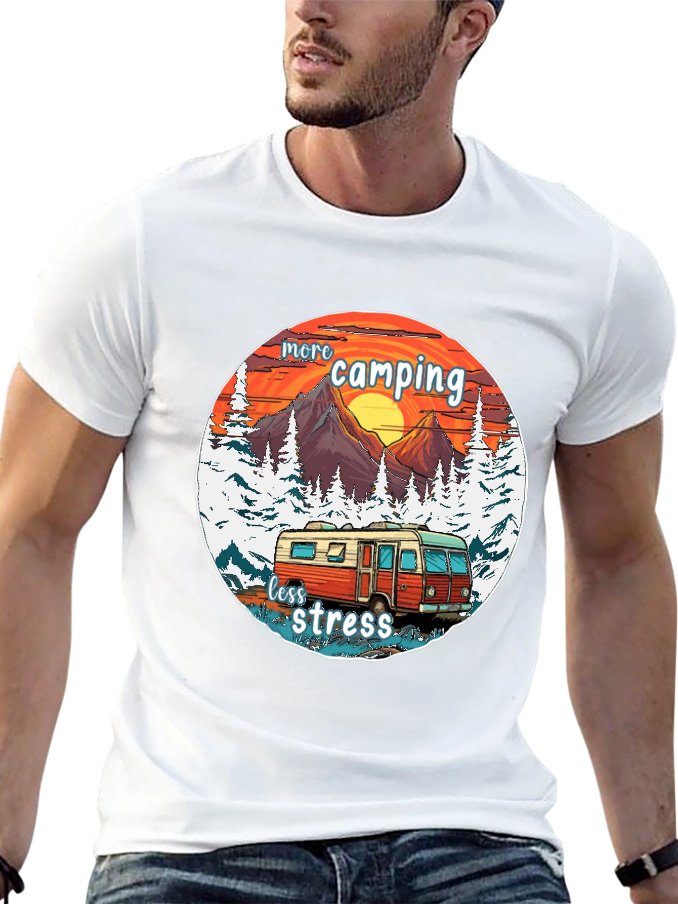 More Camping Less Stress Graphic Tee