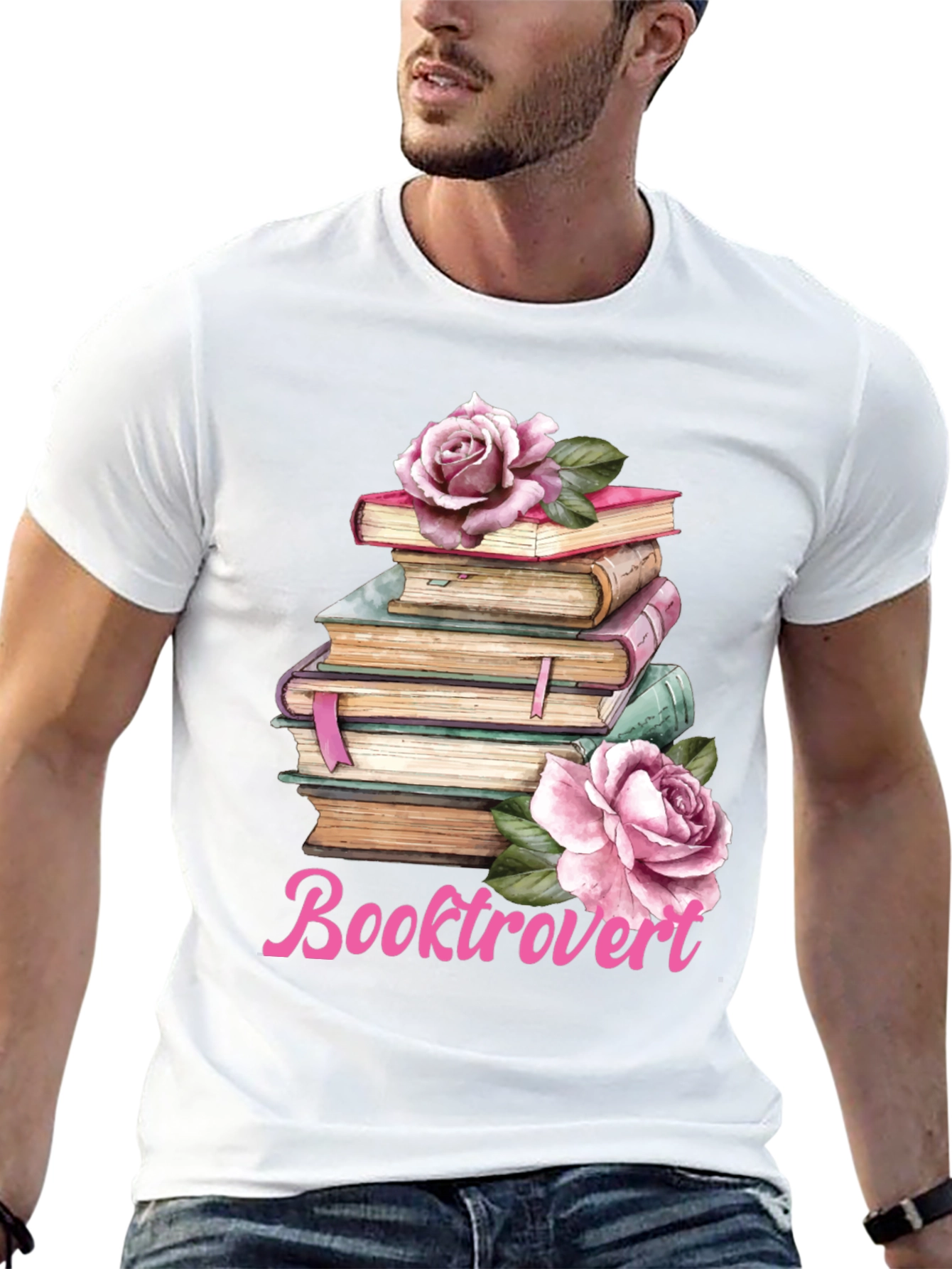 Booktrovert T-Shirt: Floral Book Stack Tee