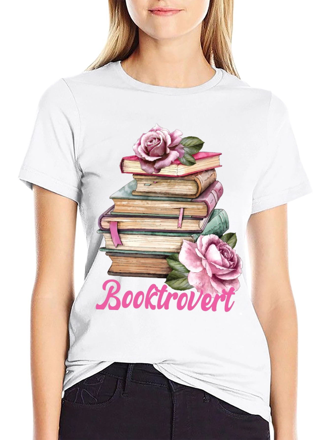 Booktrovert T-Shirt: Floral Book Stack Tee