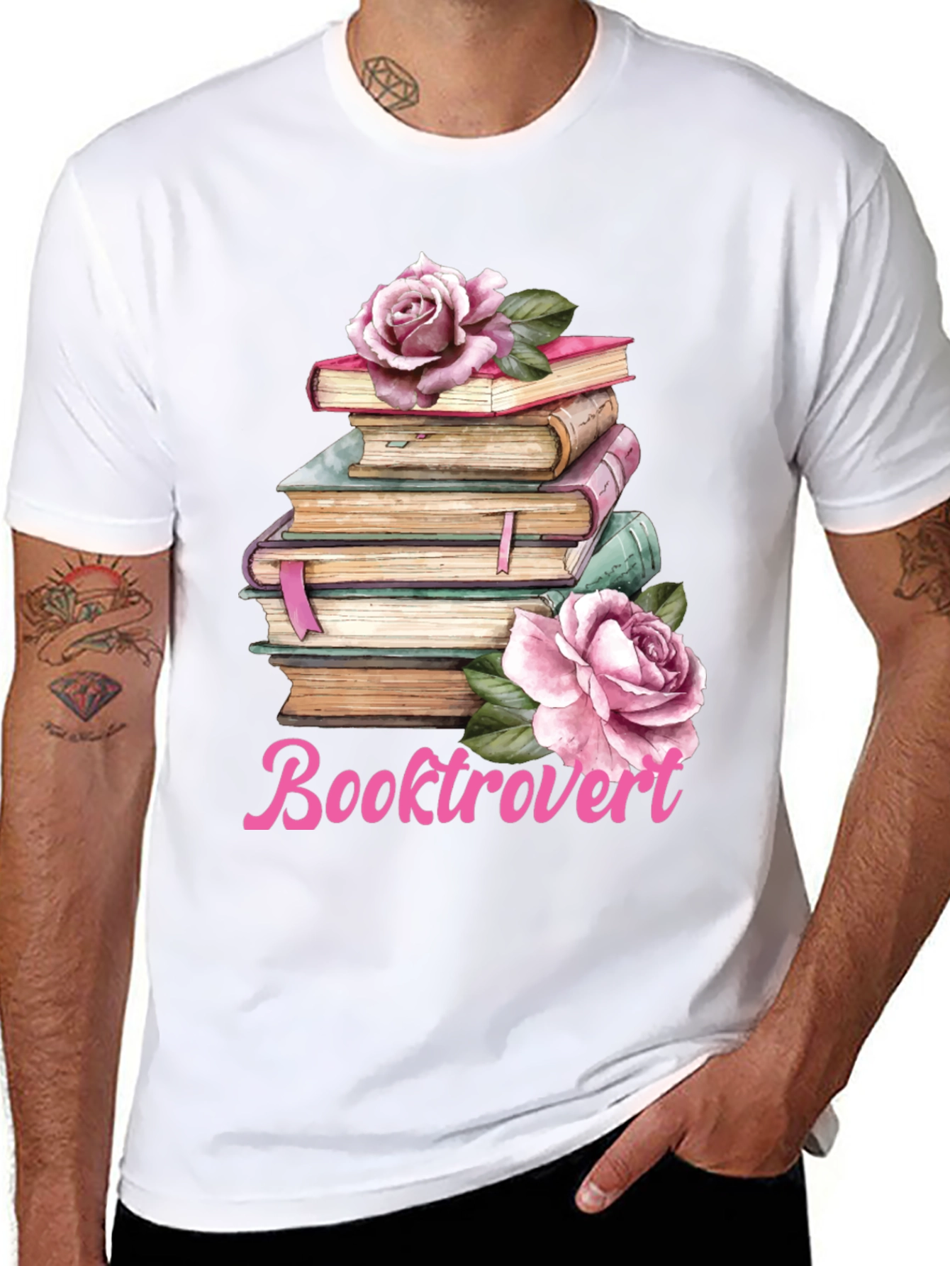 Booktrovert T-Shirt: Floral Book Stack Tee