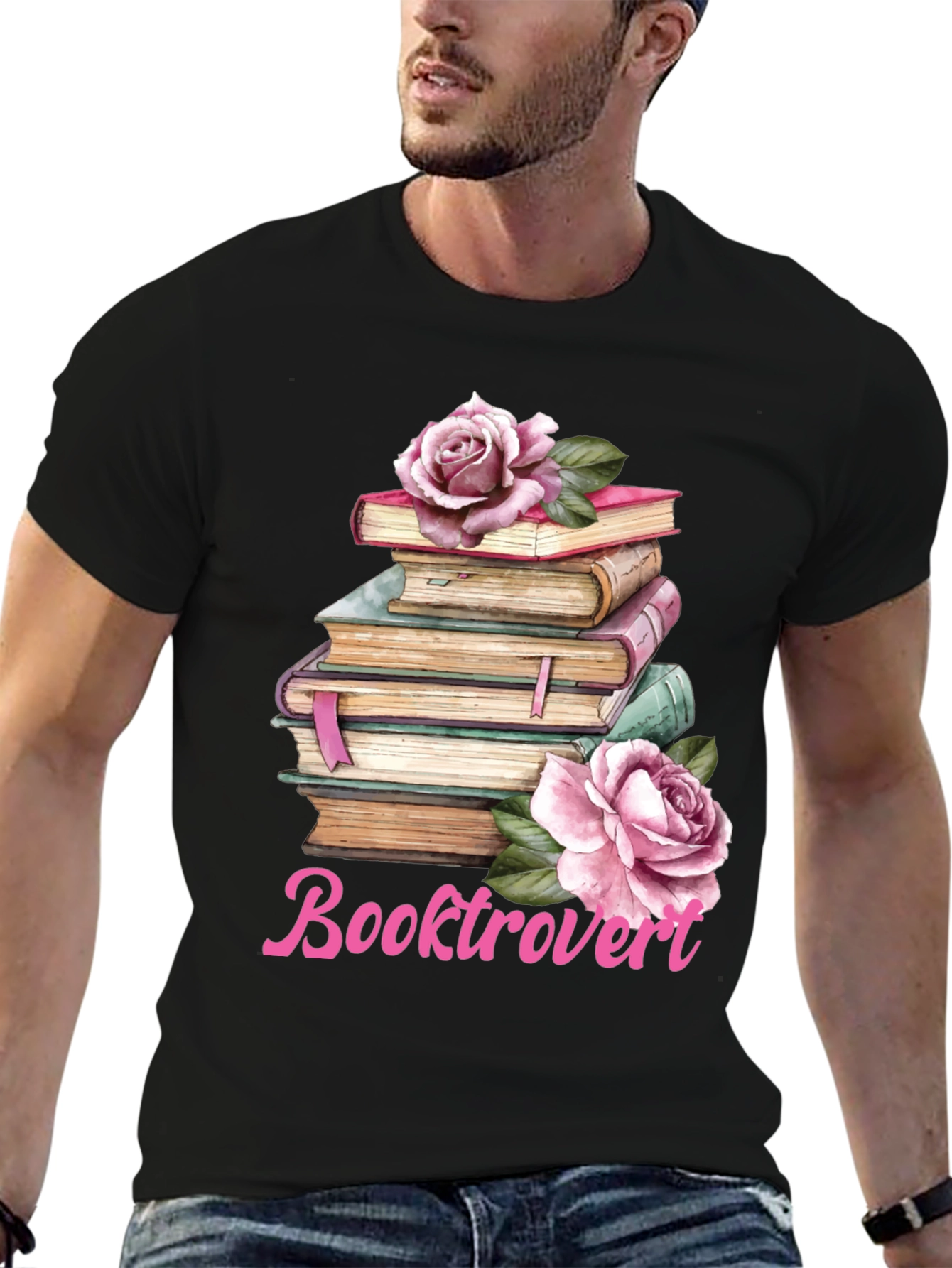 Booktrovert T-Shirt: Floral Book Stack Tee