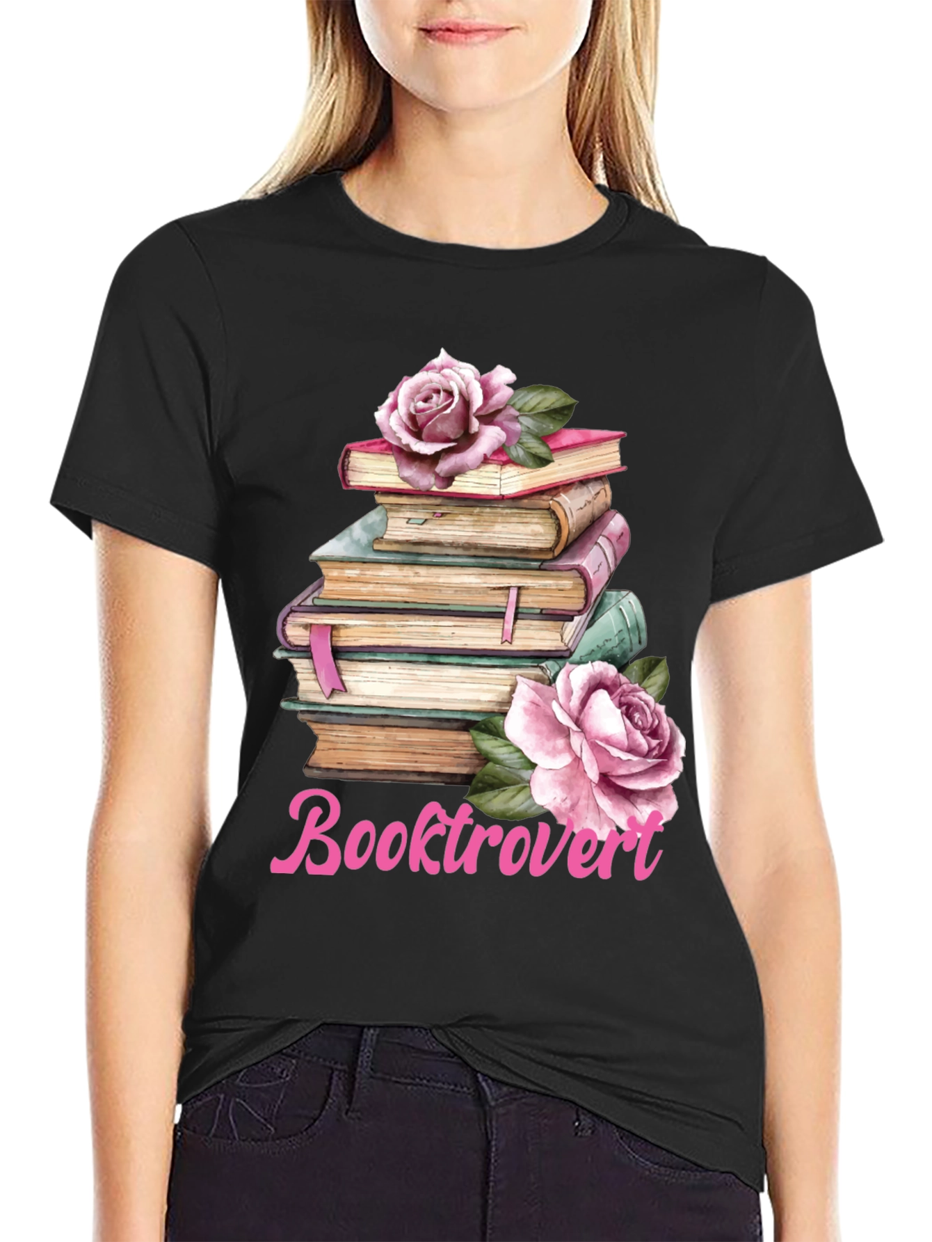 Booktrovert T-Shirt: Floral Book Stack Tee