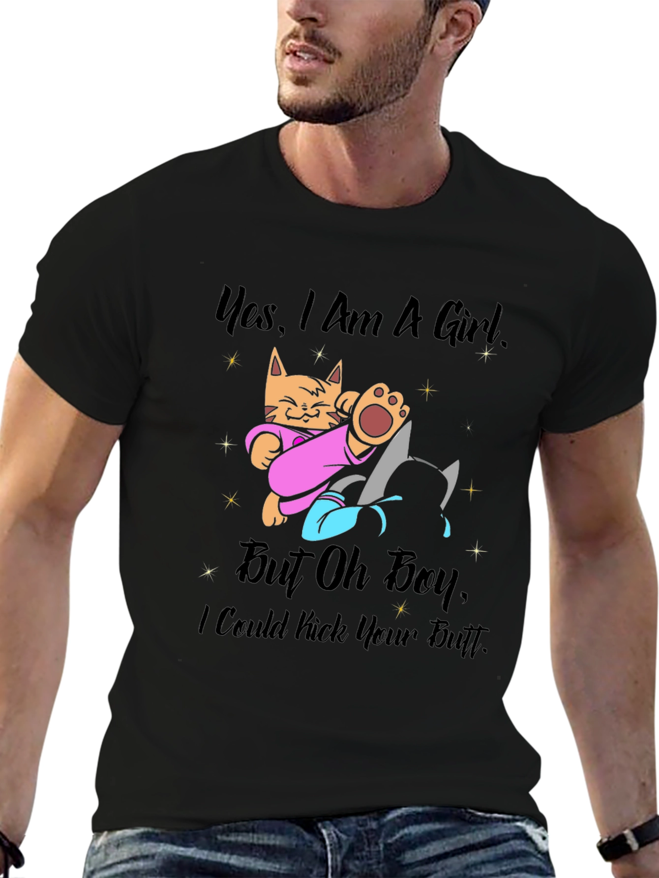 Girl Power Cat Kick Butt Graphic Tee