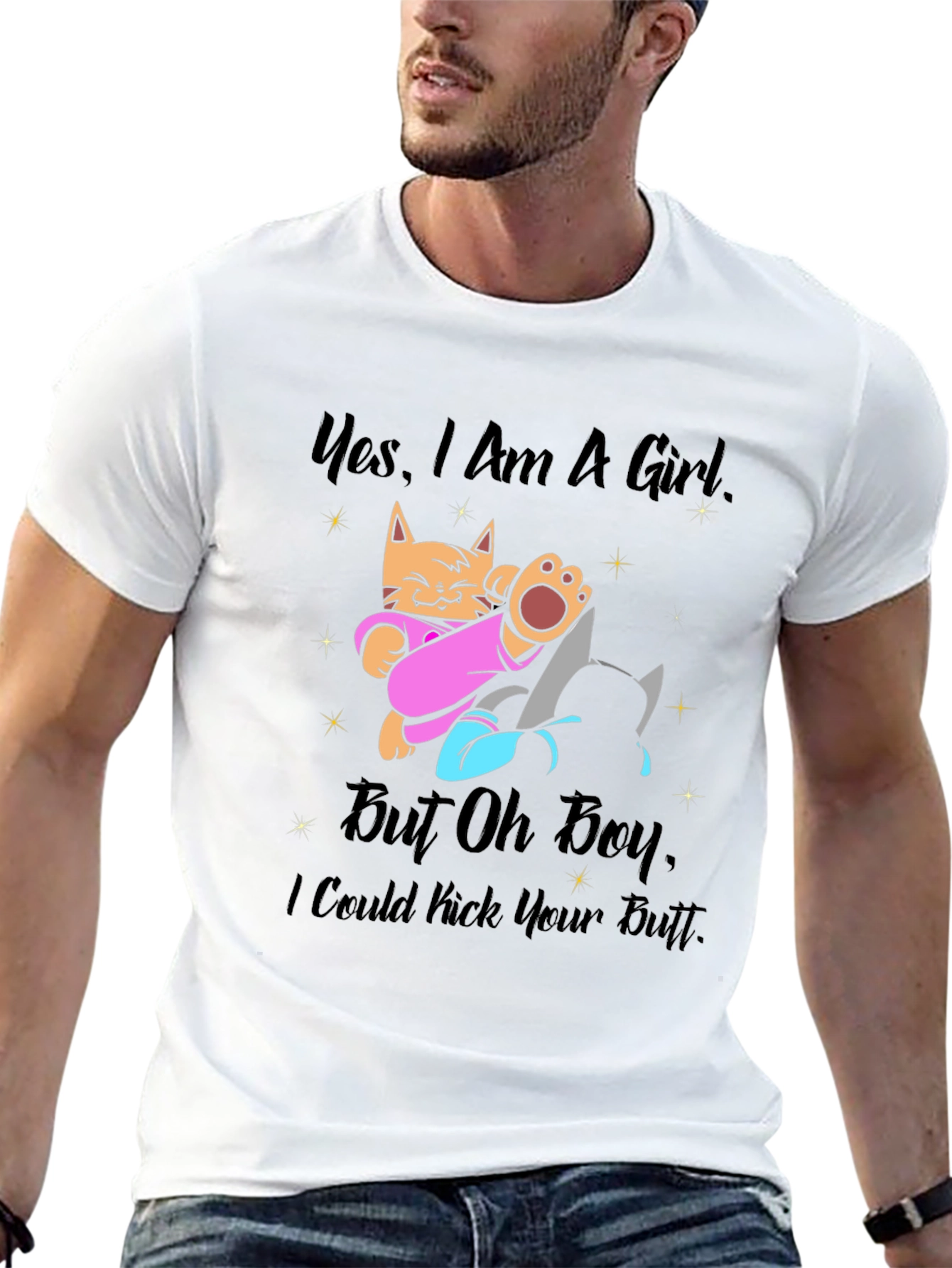 Girl Power Cat Kick Butt Graphic Tee