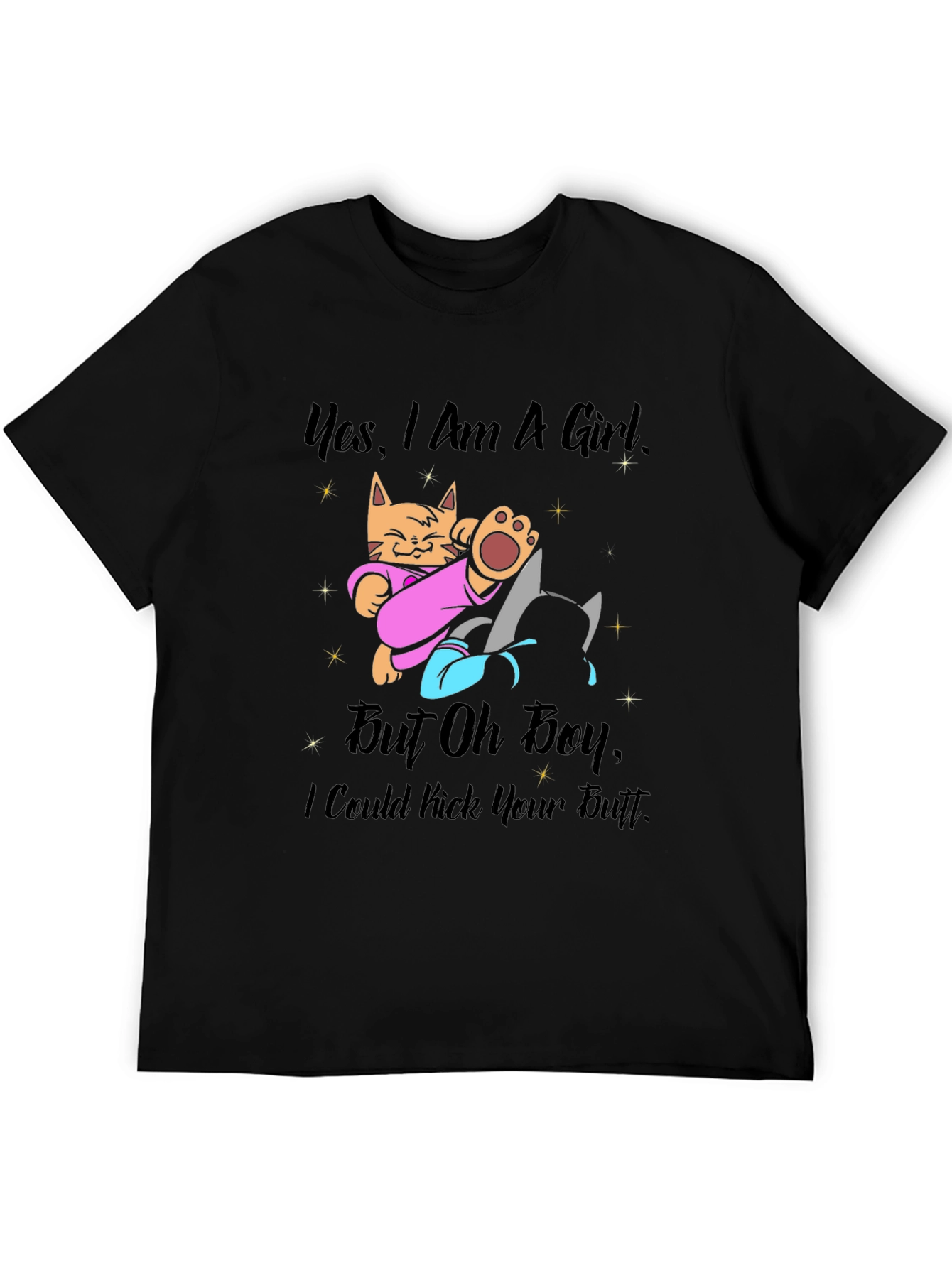 Girl Power Cat Kick Butt Graphic Tee