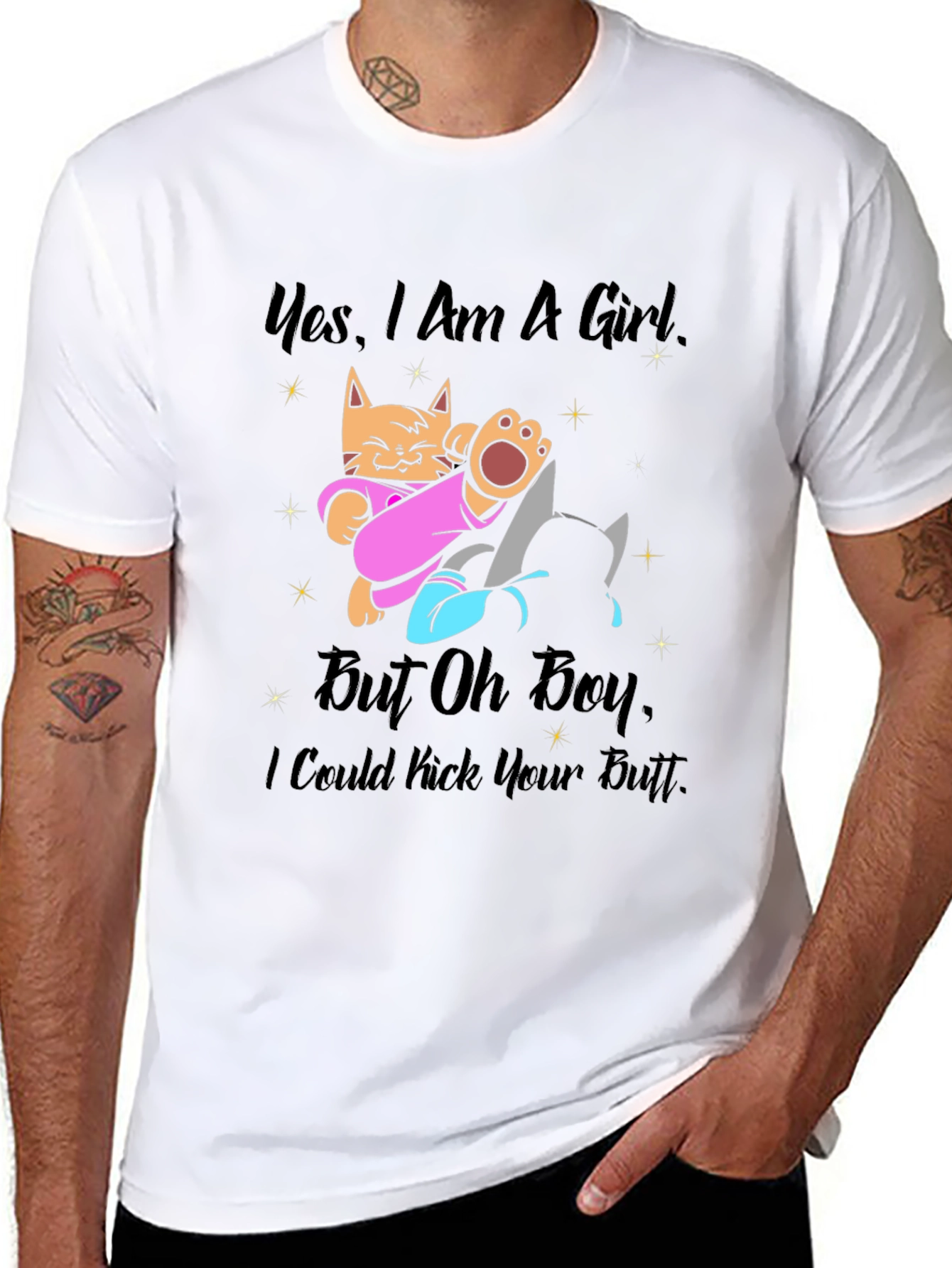 Girl Power Cat Kick Butt Graphic Tee