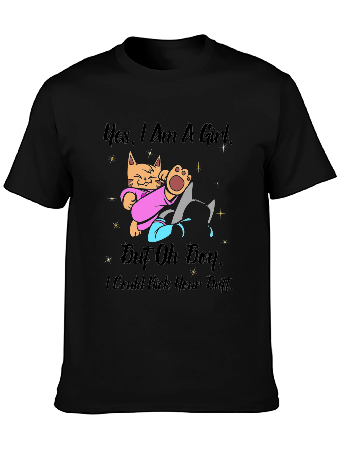 Girl Power Cat Kick Butt Graphic Tee