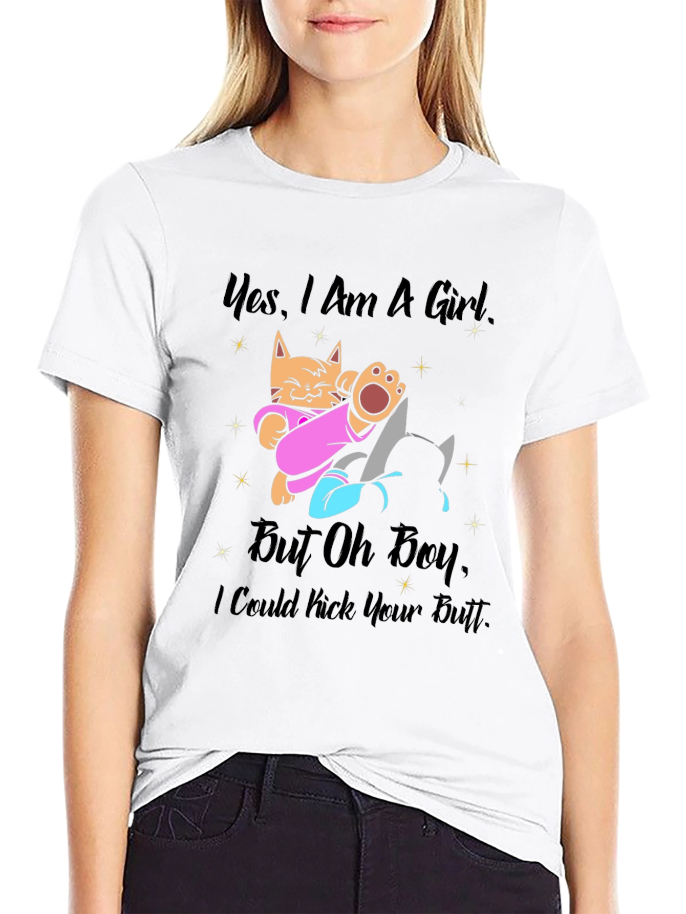 Girl Power Cat Kick Butt Graphic Tee
