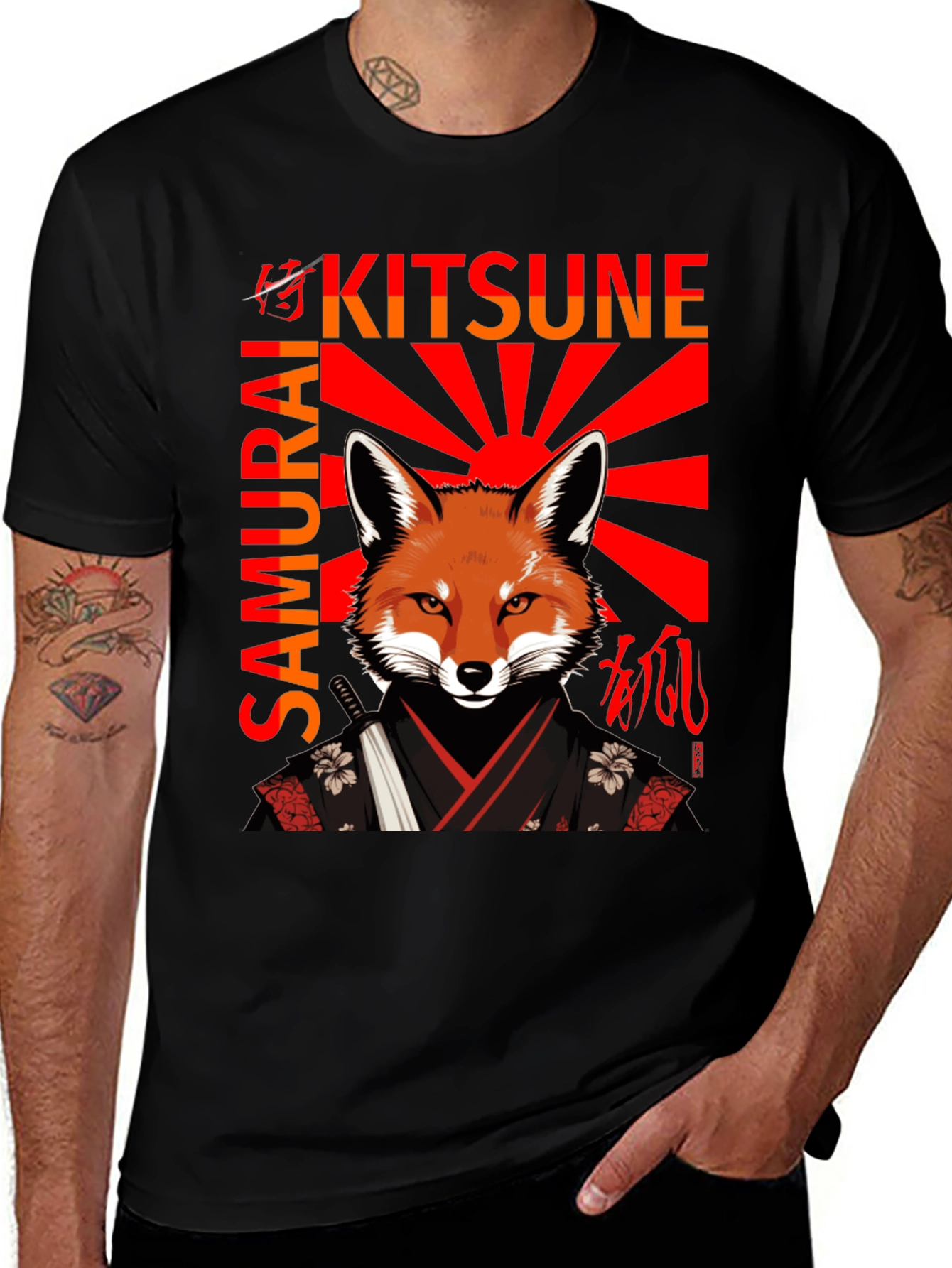 Samurai Kitsune T-Shirt Japanese Fox Warrior Design