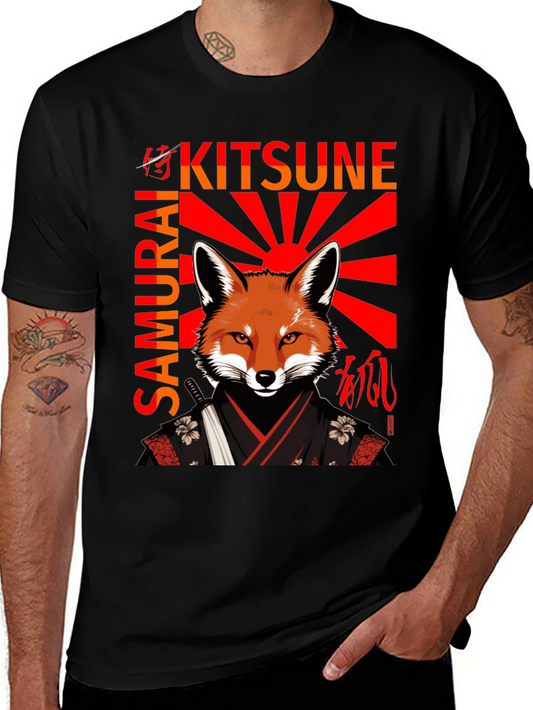 Samurai Kitsune T-Shirt Japanese Fox Warrior Design