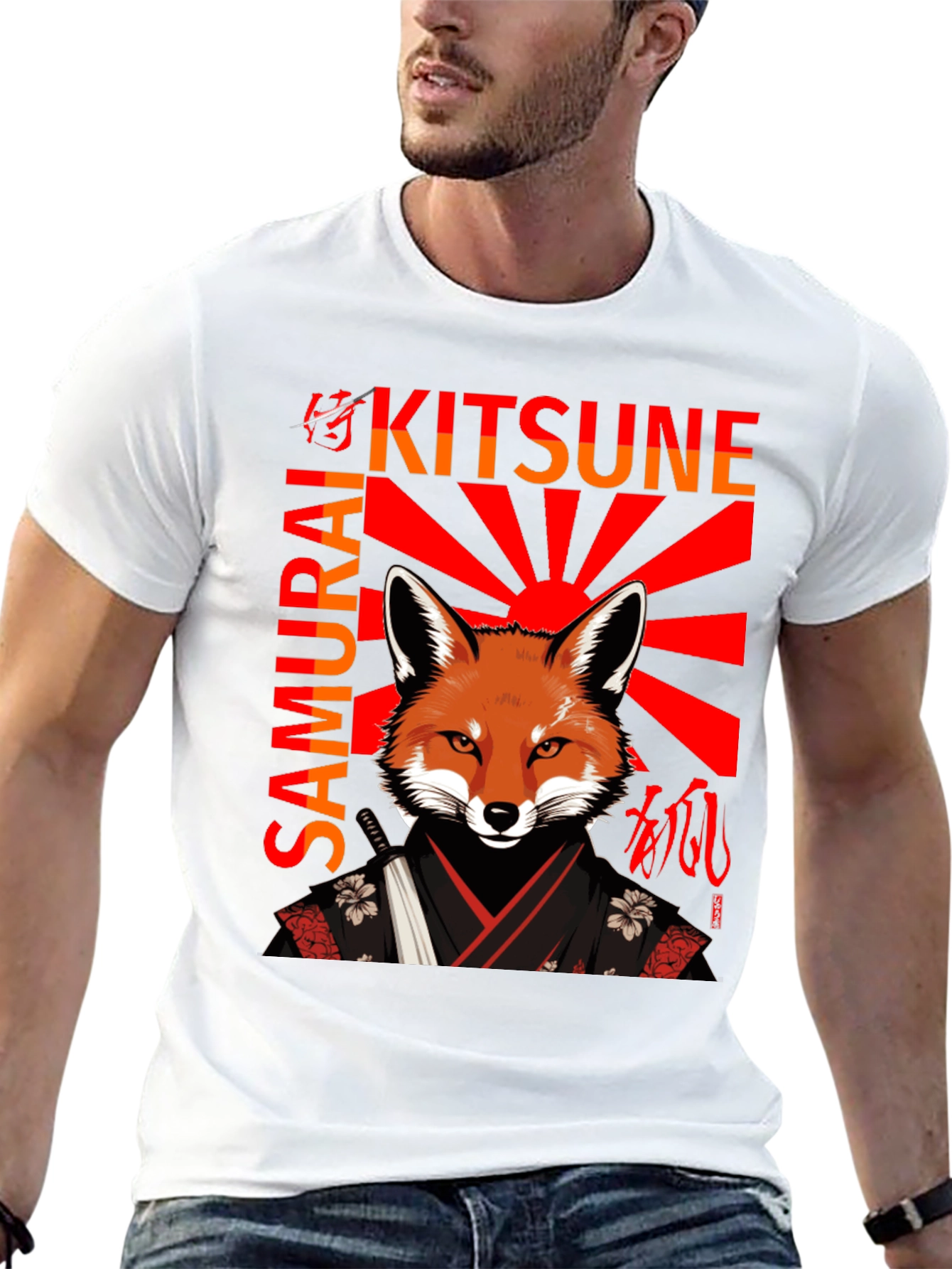 Samurai Kitsune T-Shirt Japanese Fox Warrior Design