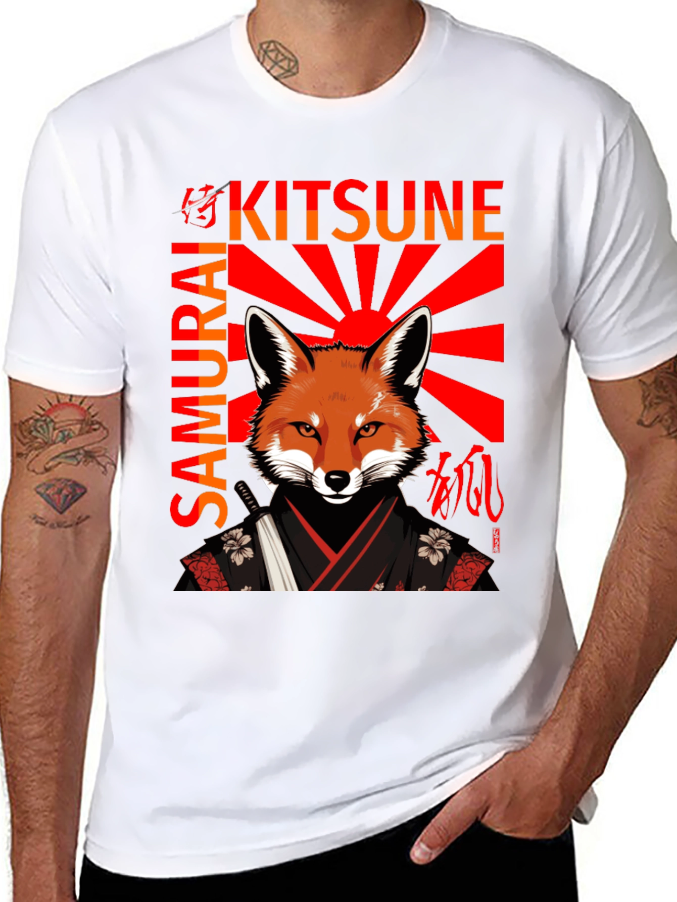 Samurai Kitsune T-Shirt Japanese Fox Warrior Design