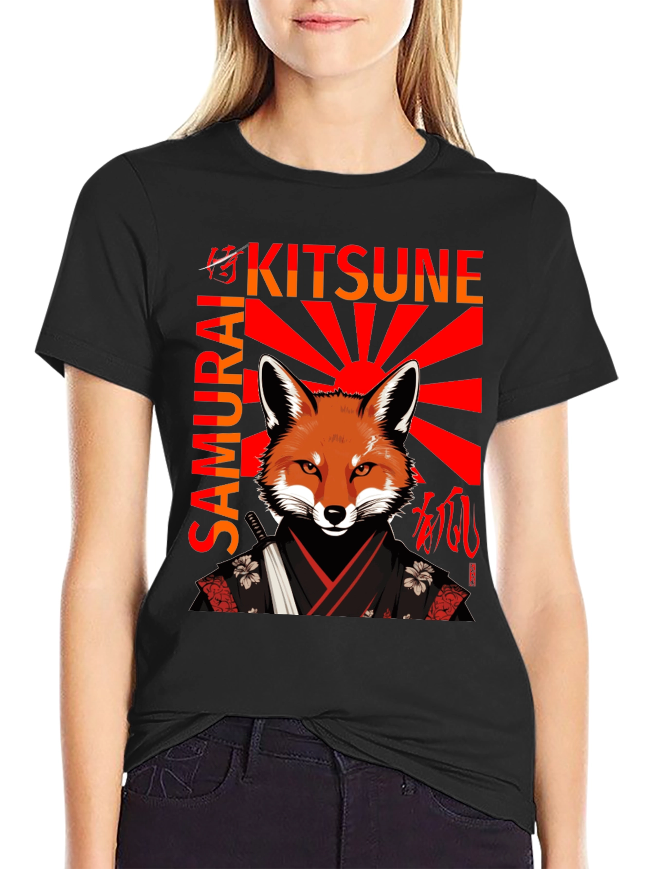 Samurai Kitsune T-Shirt Japanese Fox Warrior Design