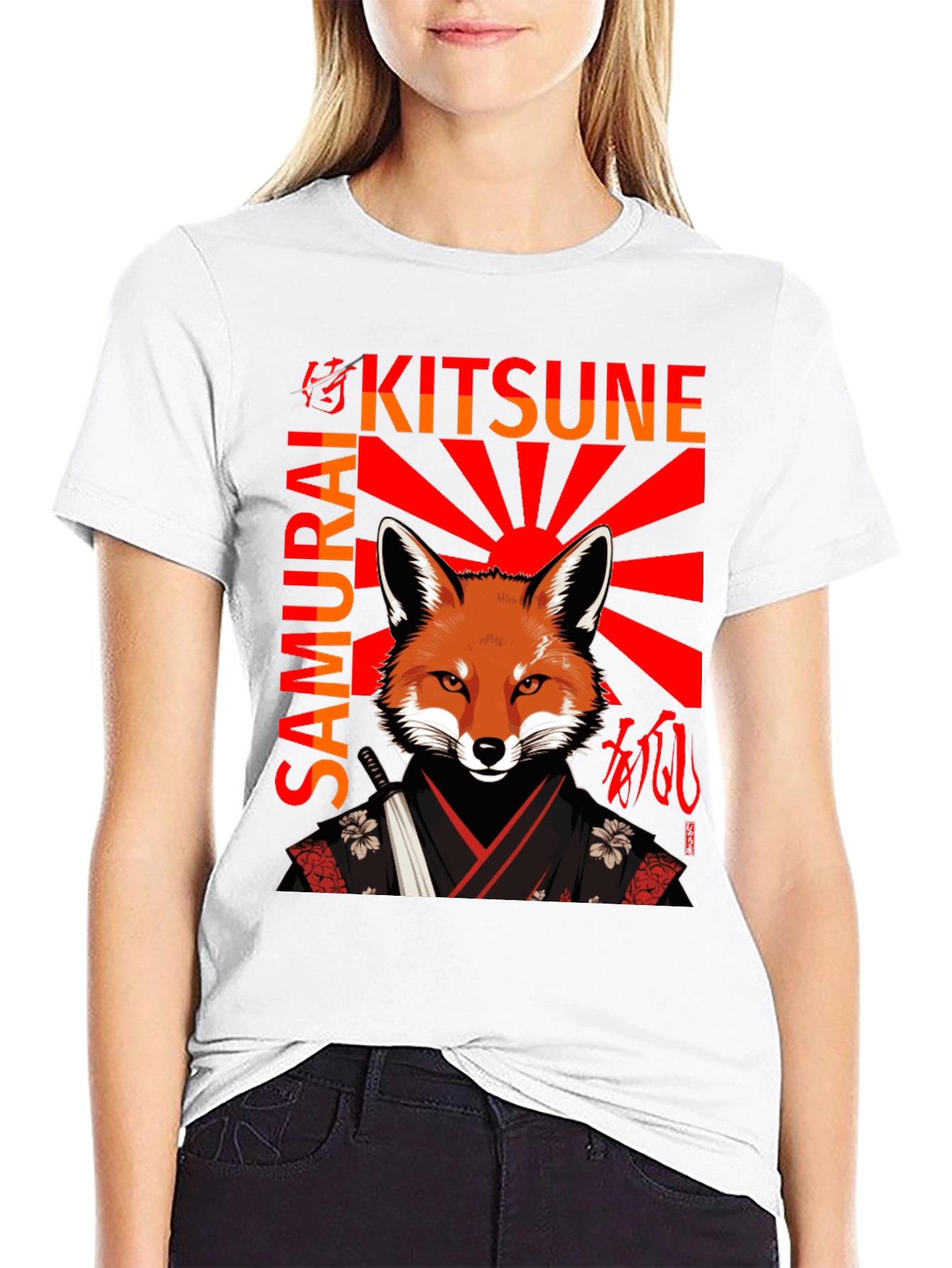 Samurai Kitsune T-Shirt Japanese Fox Warrior Design