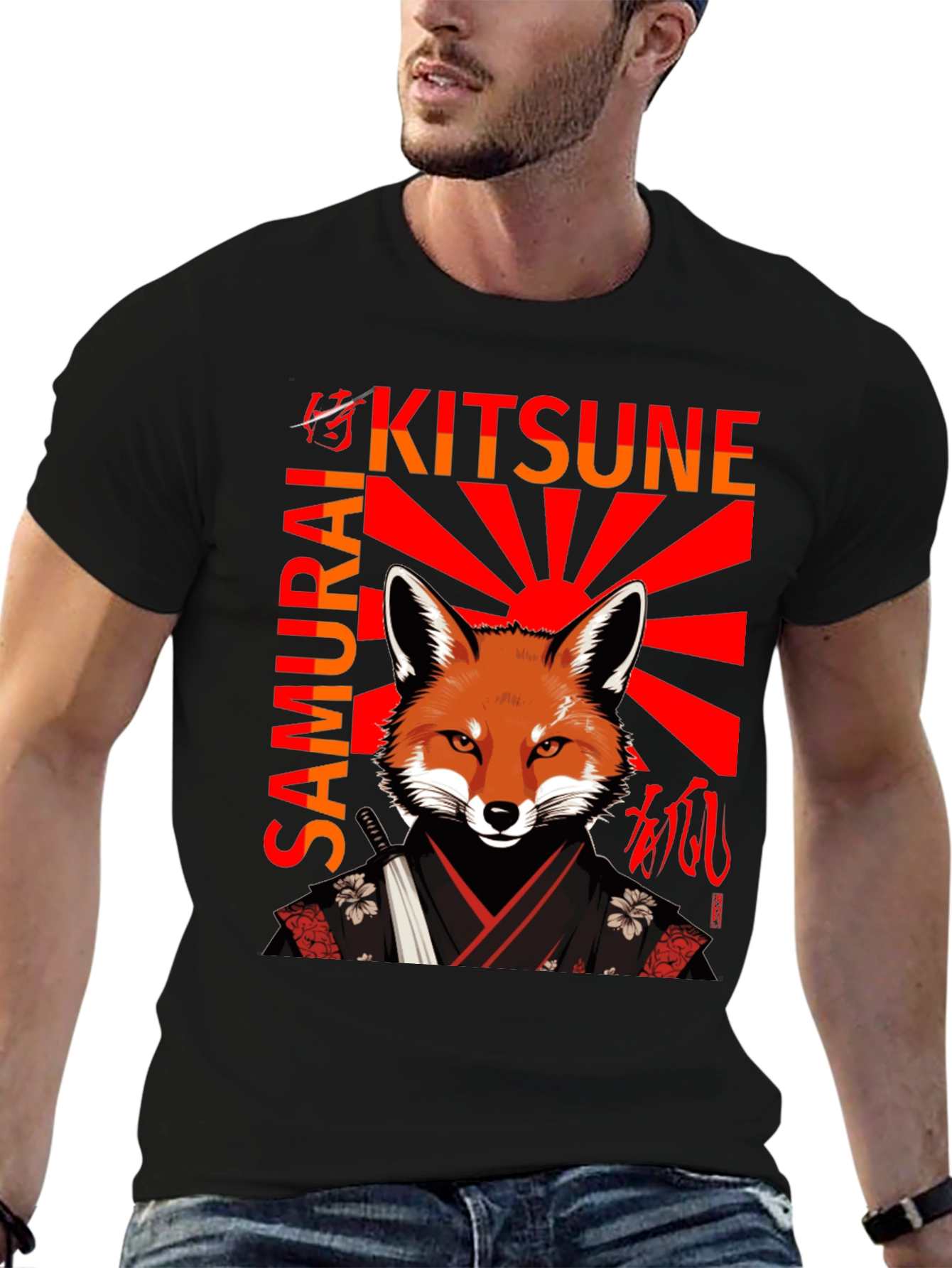 Samurai Kitsune T-Shirt Japanese Fox Warrior Design