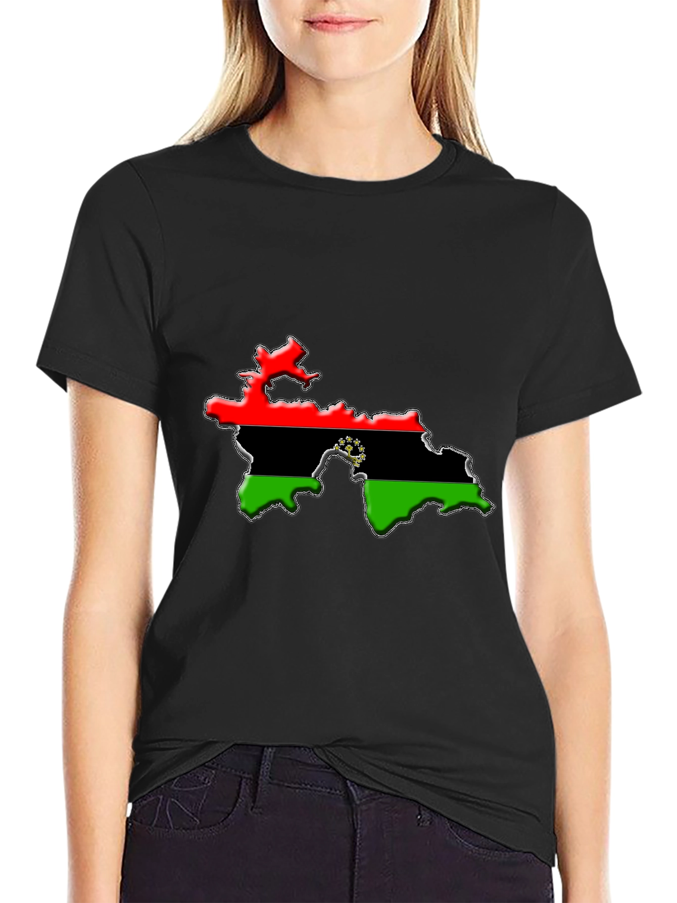 Tajikistan Flag Map Black T-Shirt
