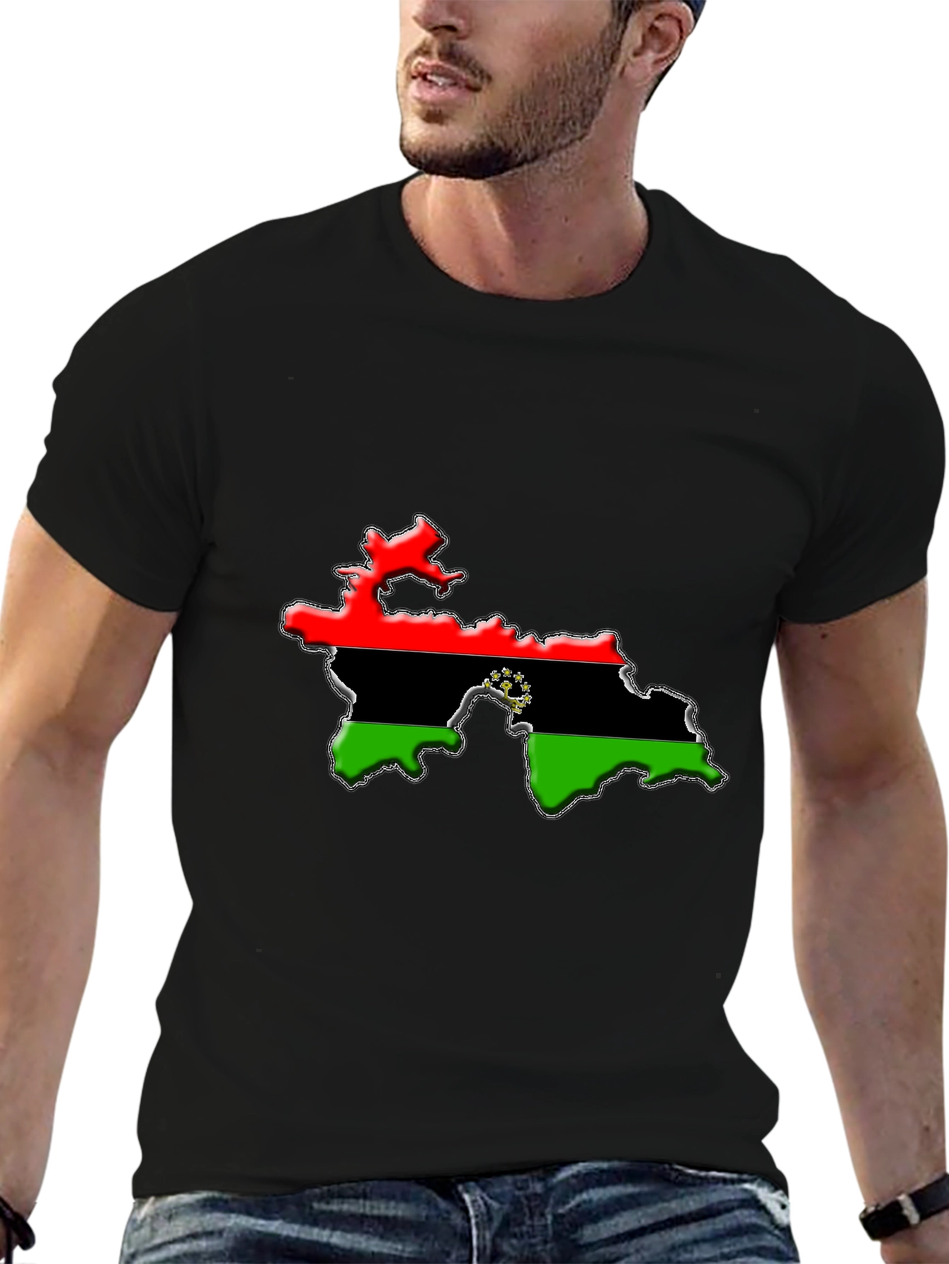 Tajikistan Flag Map Black T-Shirt