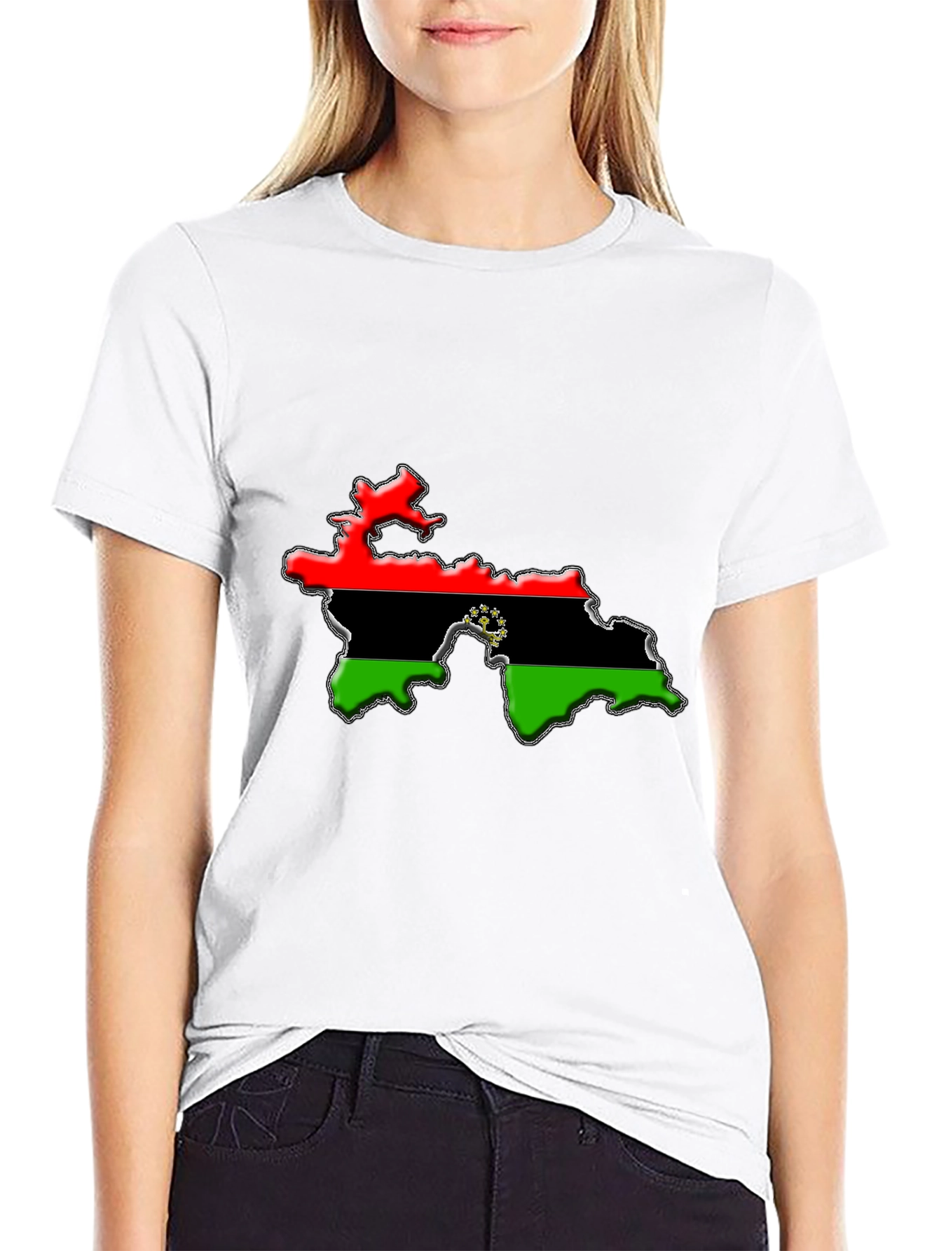 Tajikistan Flag Map Black T-Shirt