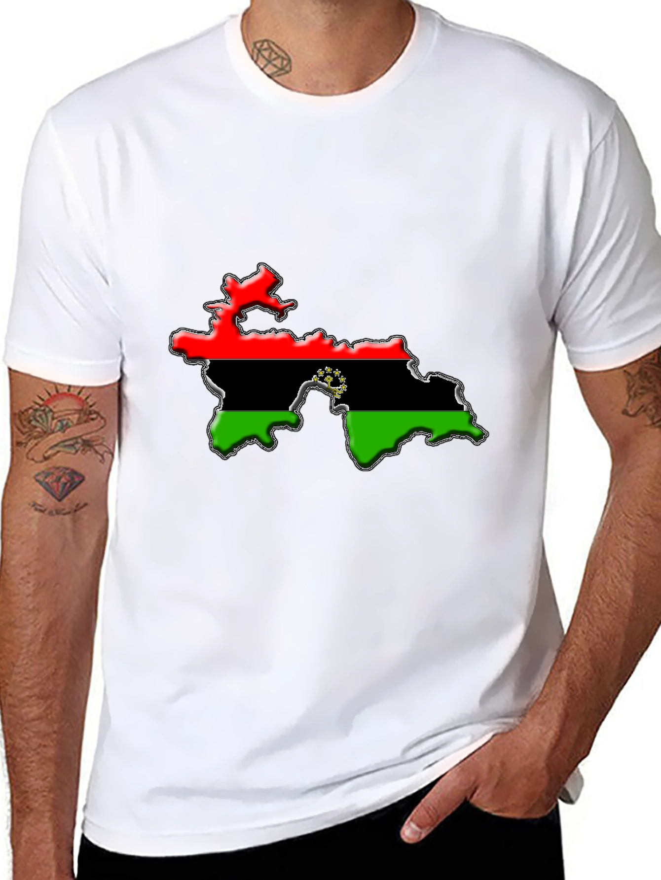 Tajikistan Flag Map Black T-Shirt