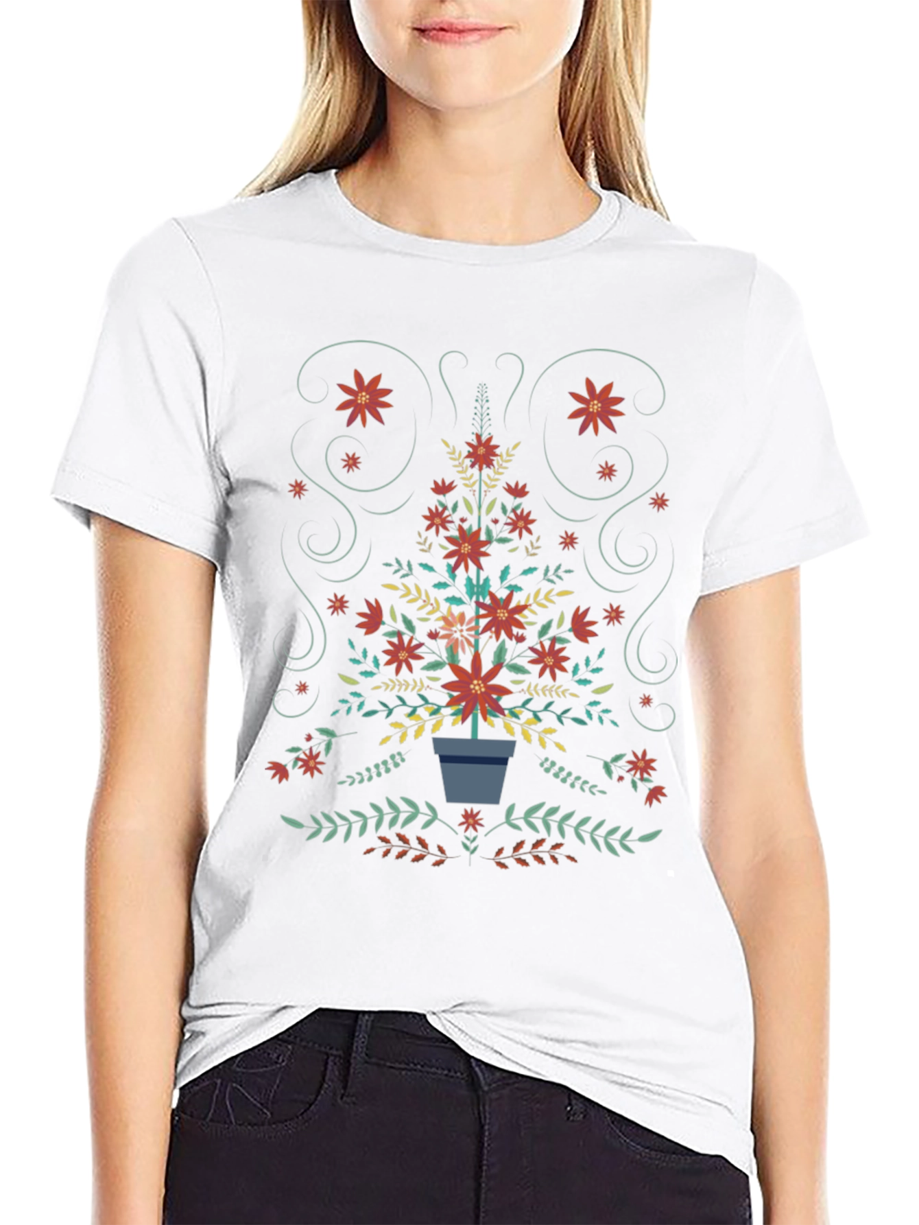 Floral Christmas Tree T-Shirt - Holiday Festive Tee