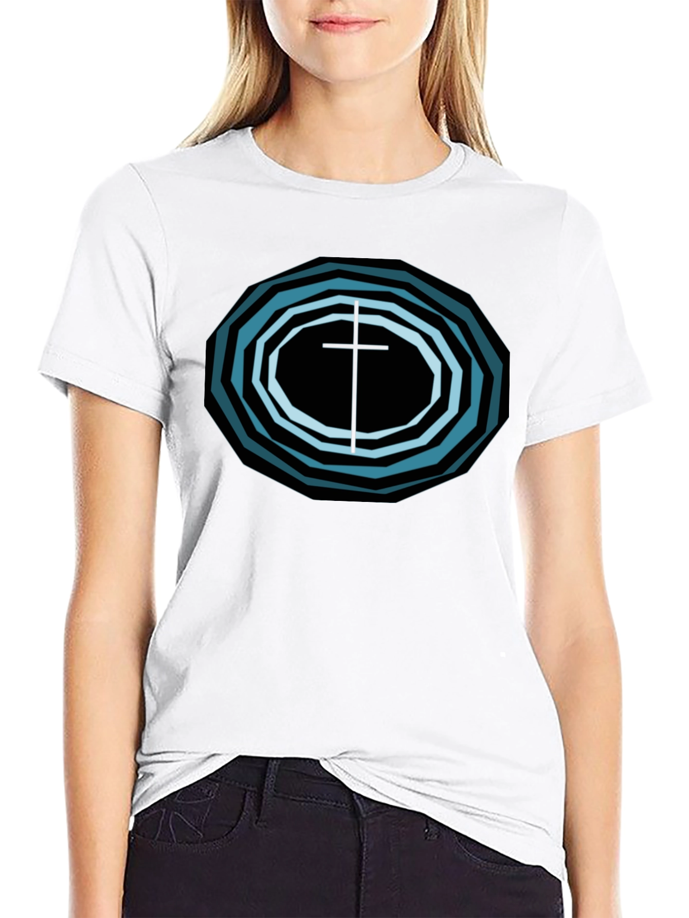 Geometric Cross Graphic Tee - Black