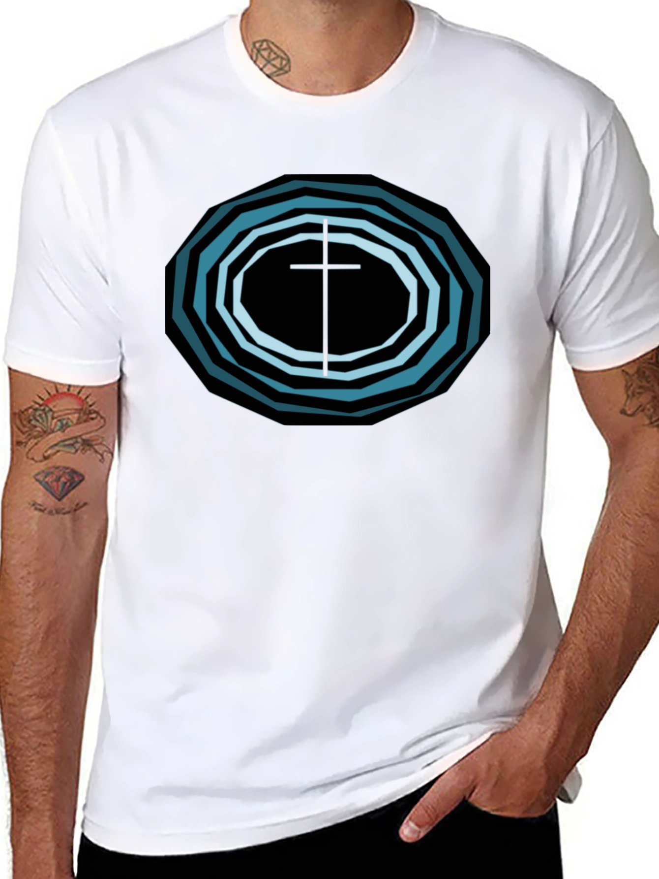 Geometric Cross Graphic Tee - Black