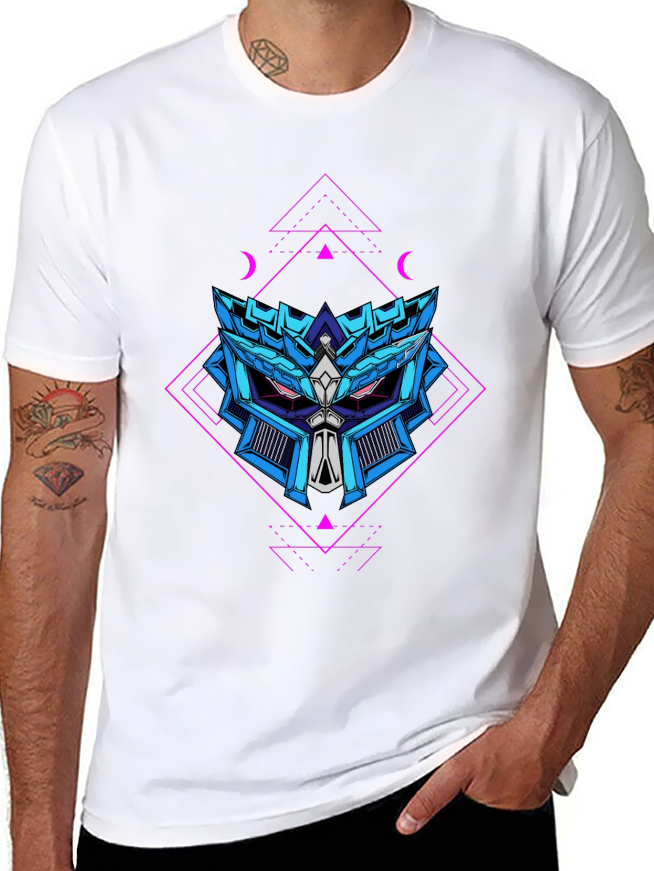 Geometric Robot Head Graphic T-Shirt