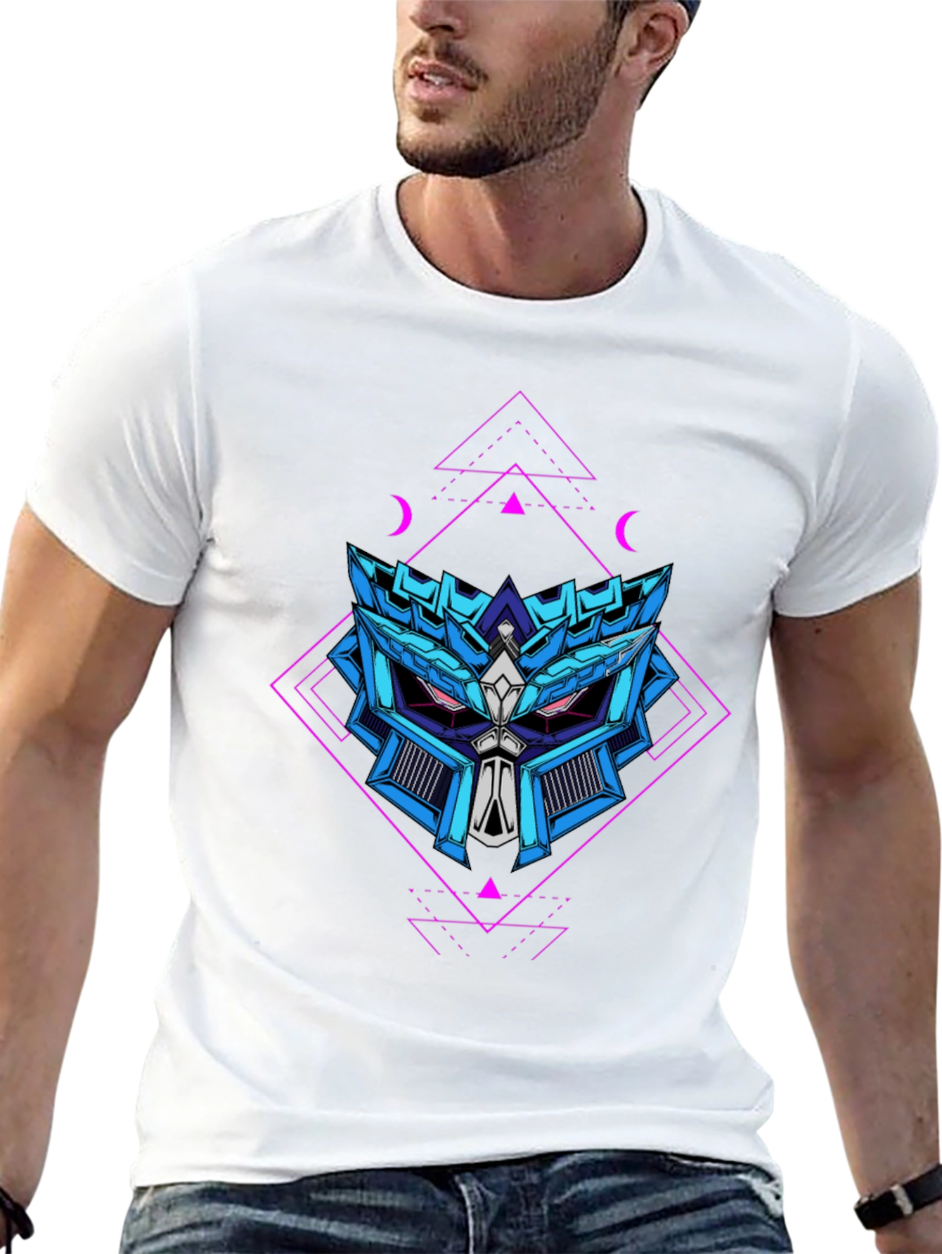Geometric Robot Head Graphic T-Shirt