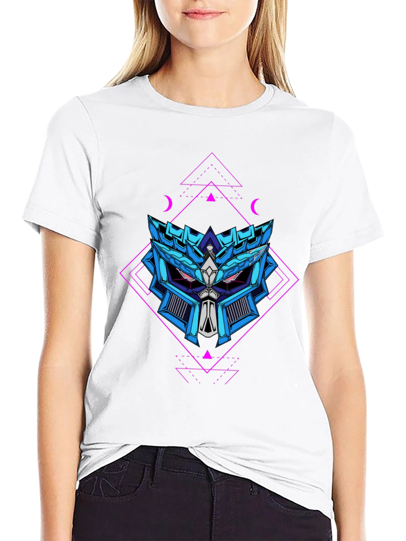 Geometric Robot Head Graphic T-Shirt