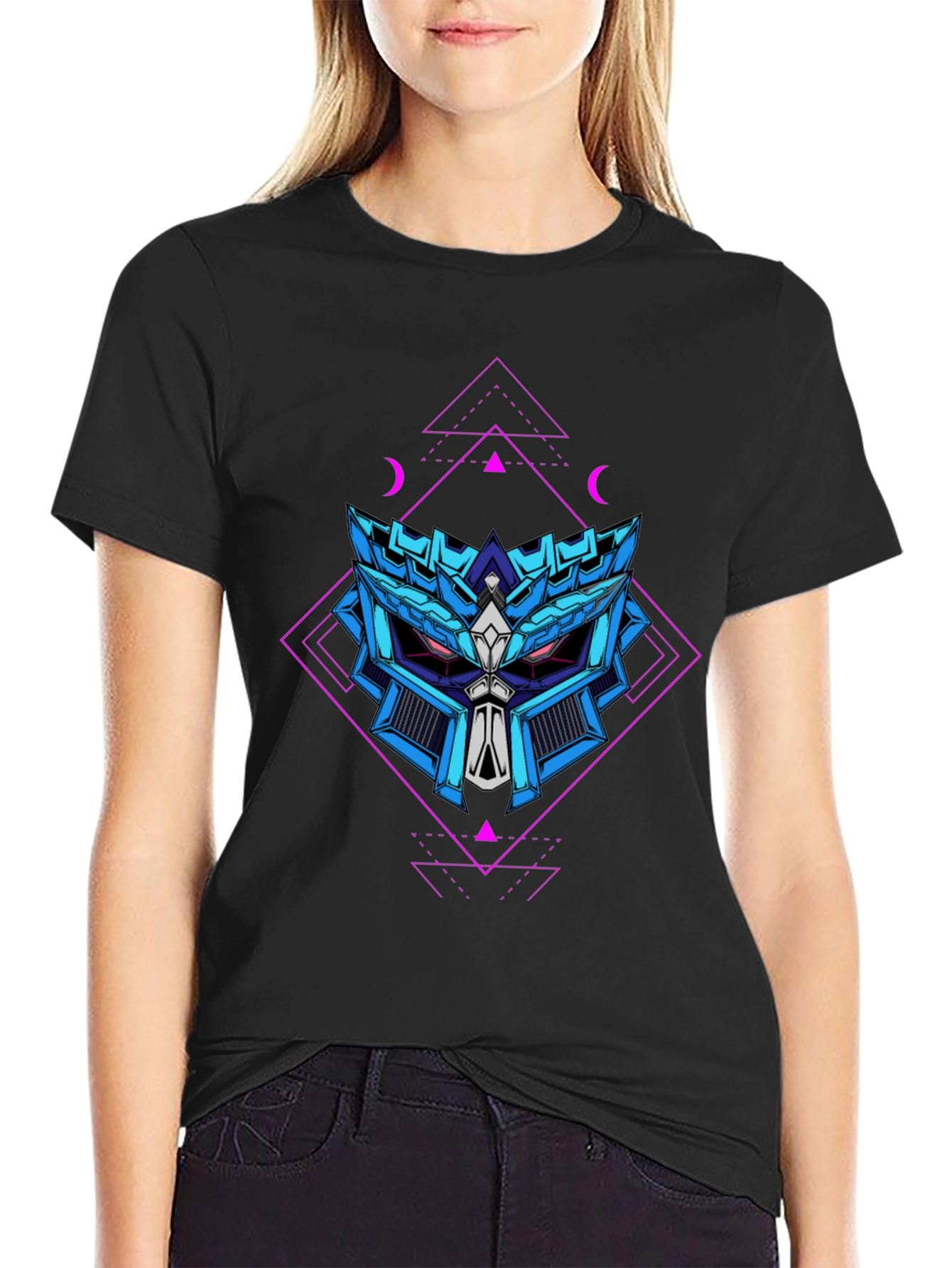 Geometric Robot Head Graphic T-Shirt