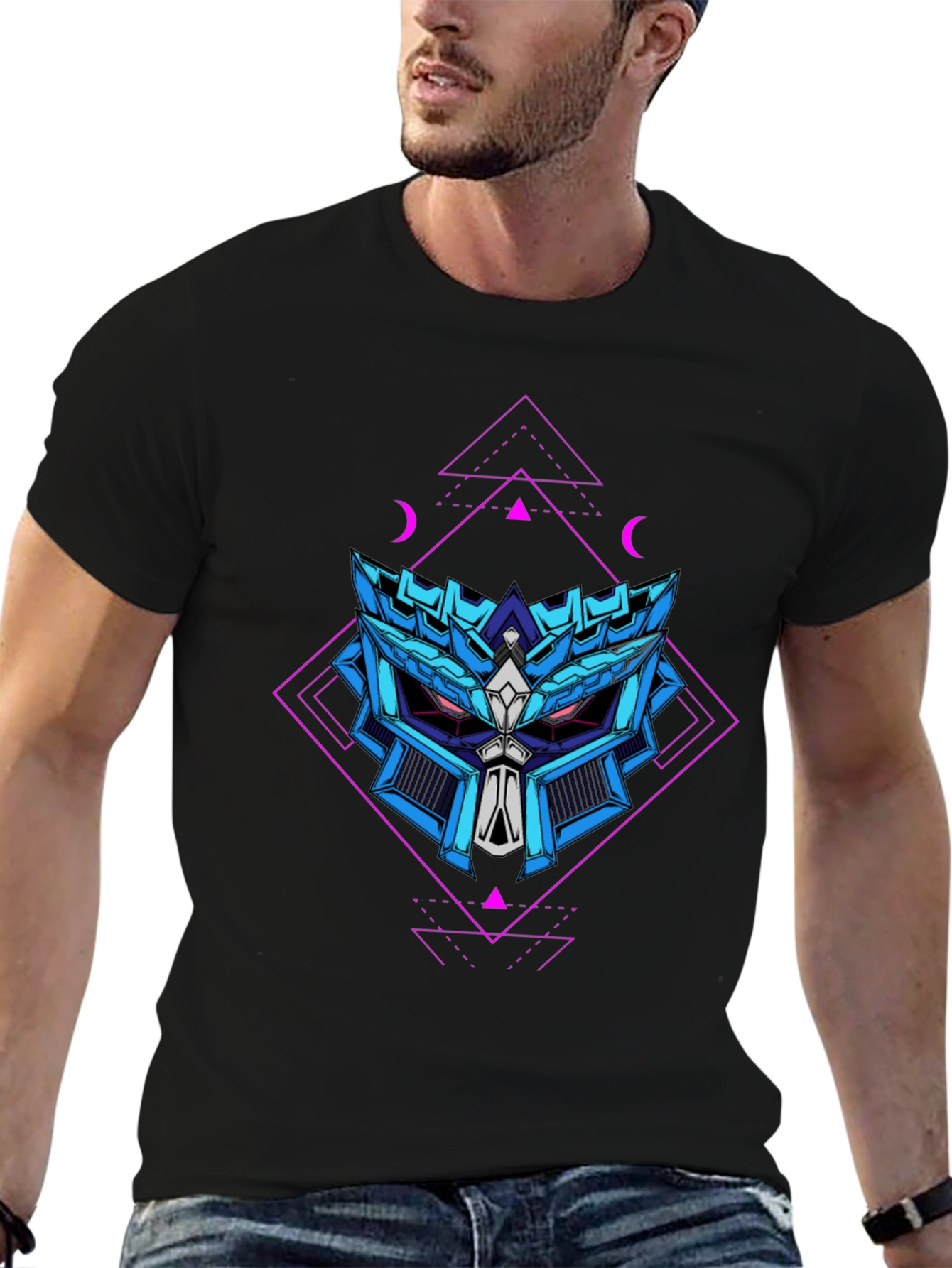 Geometric Robot Head Graphic T-Shirt