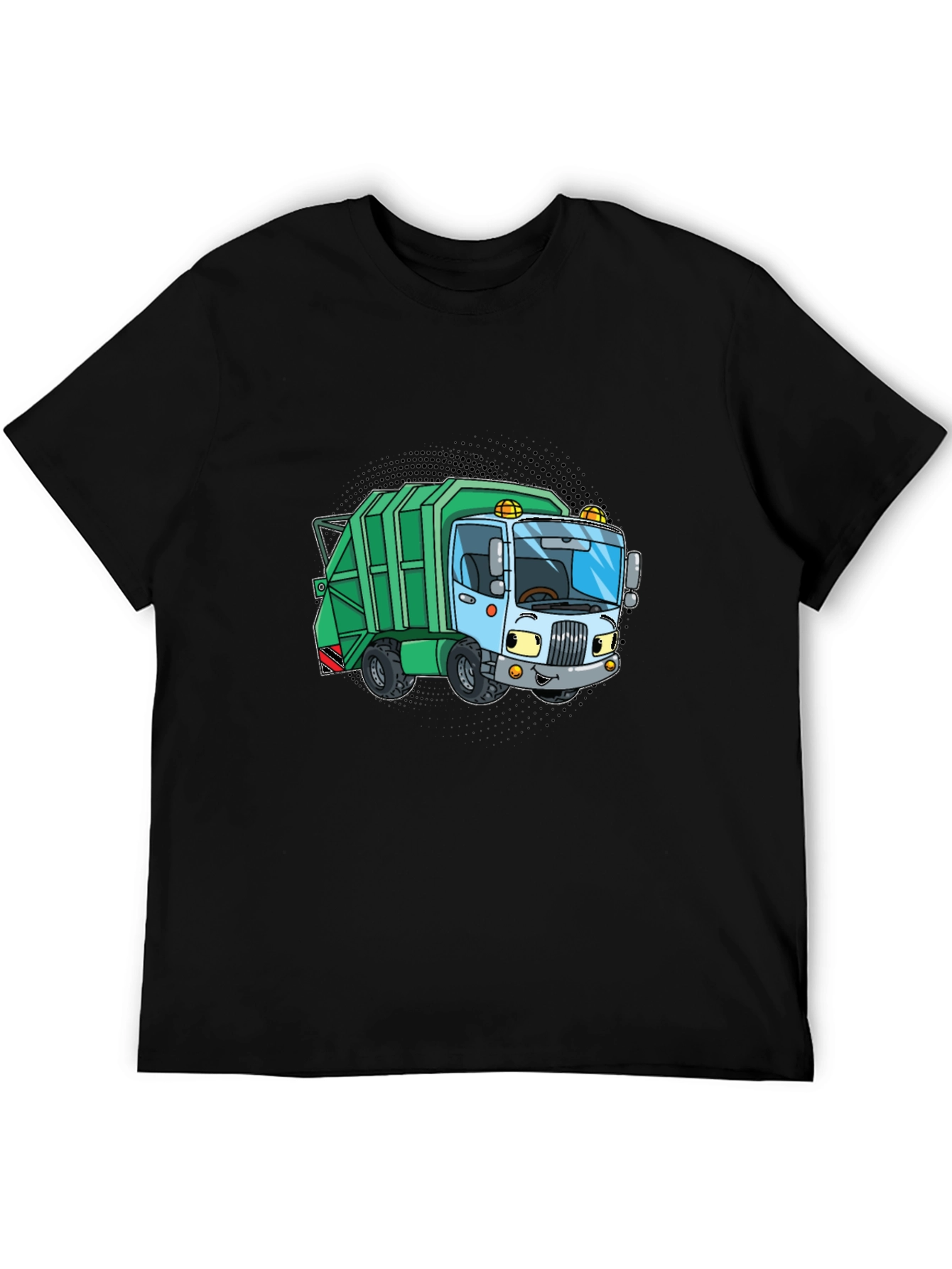 Cartoon Garbage Truck Graphic Tee - Black