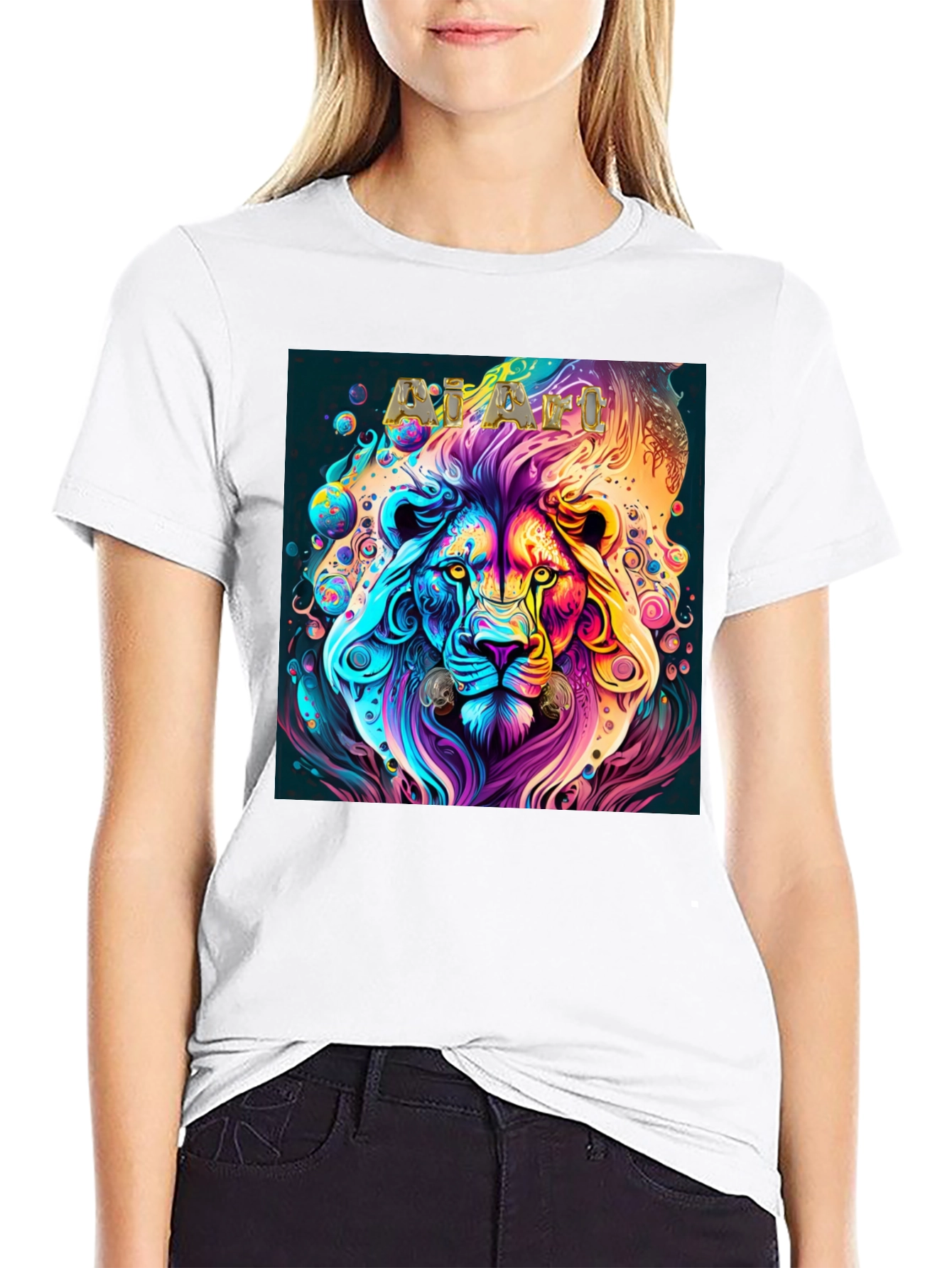 Psychedelic Lion Graphic T-Shirt - Black