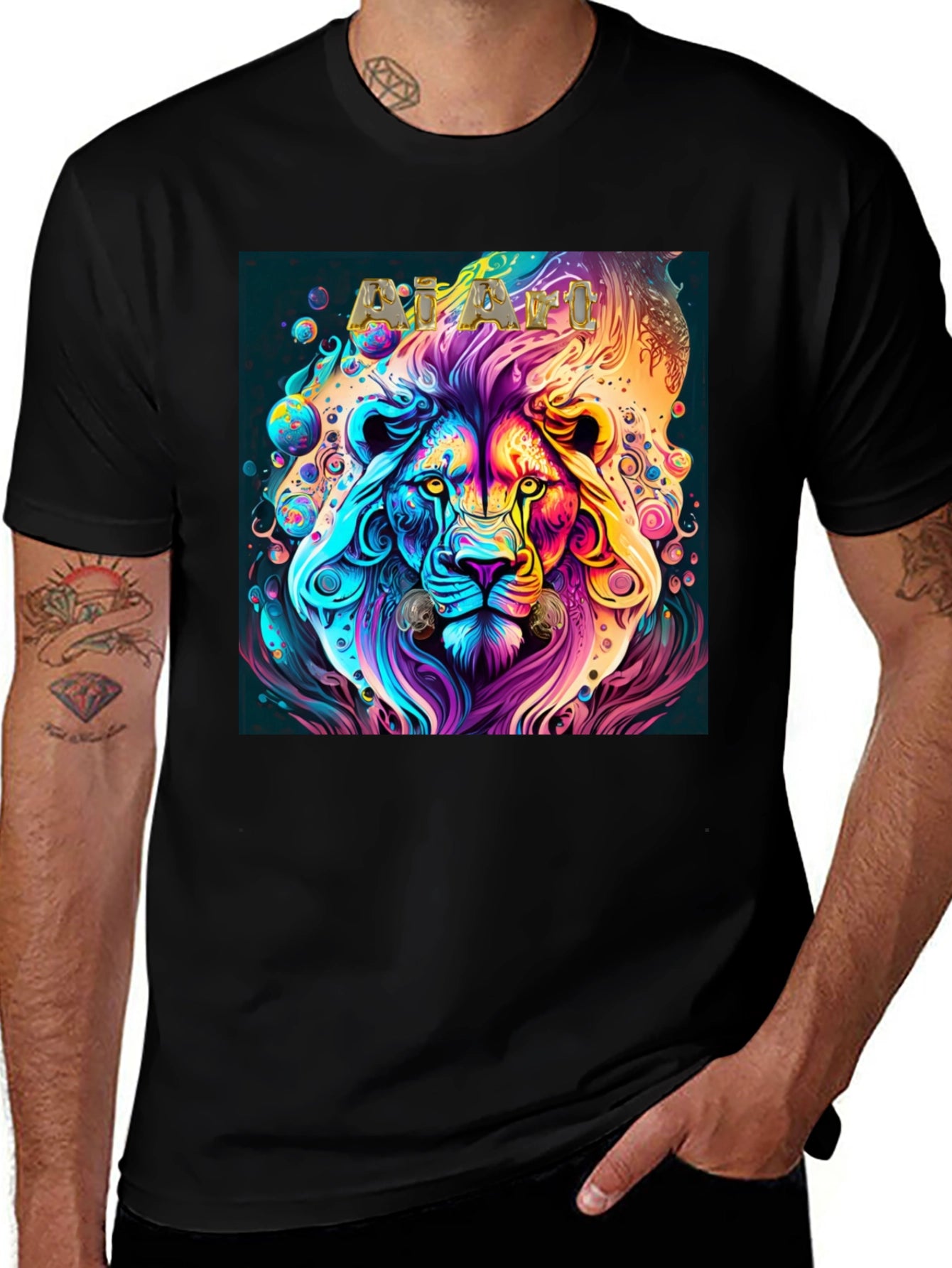 Psychedelic Lion Graphic T-Shirt - Black