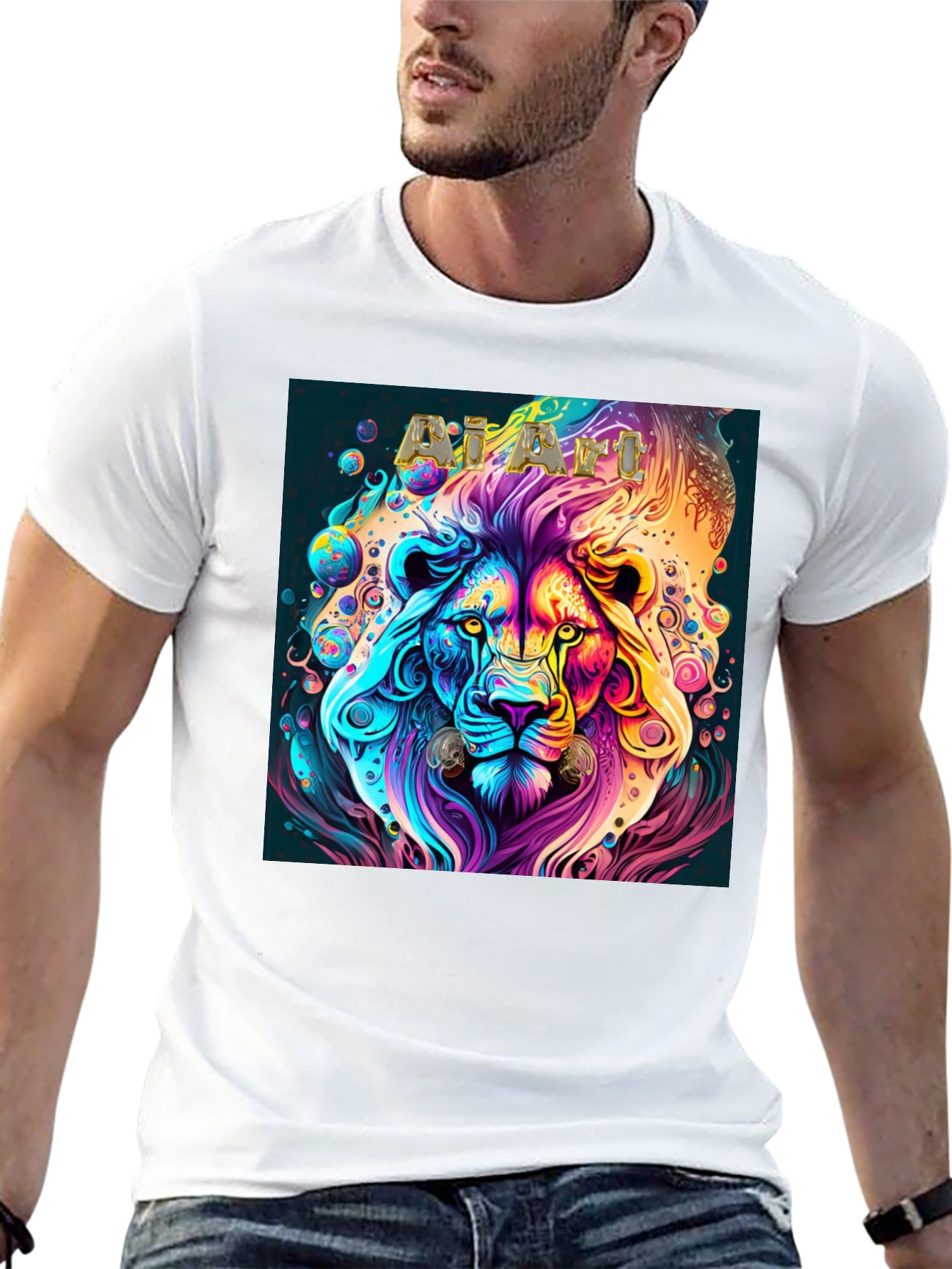 Psychedelic Lion Graphic T-Shirt - Black