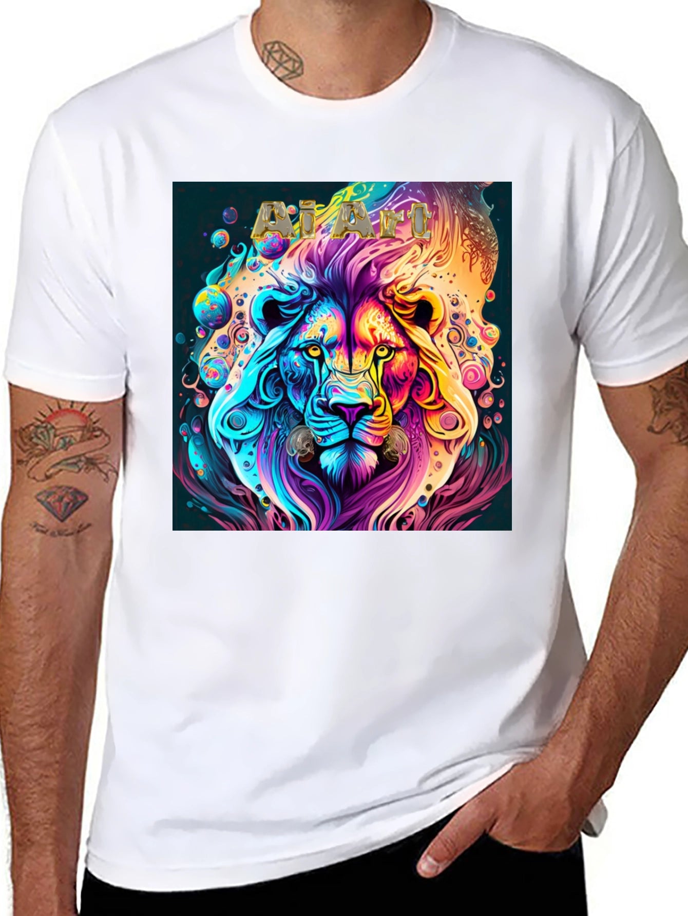 Psychedelic Lion Graphic T-Shirt - Black