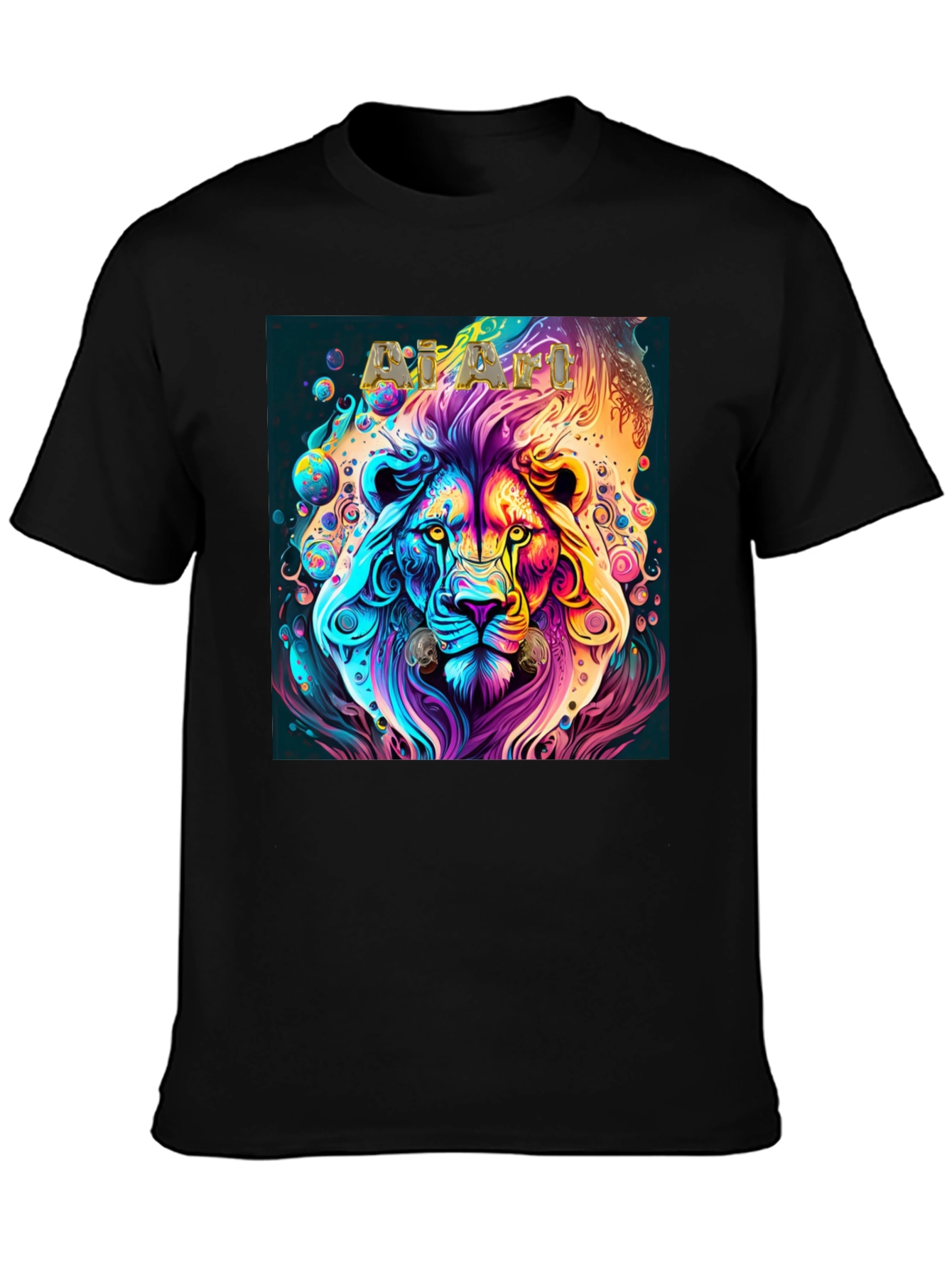 Psychedelic Lion Graphic T-Shirt - Black